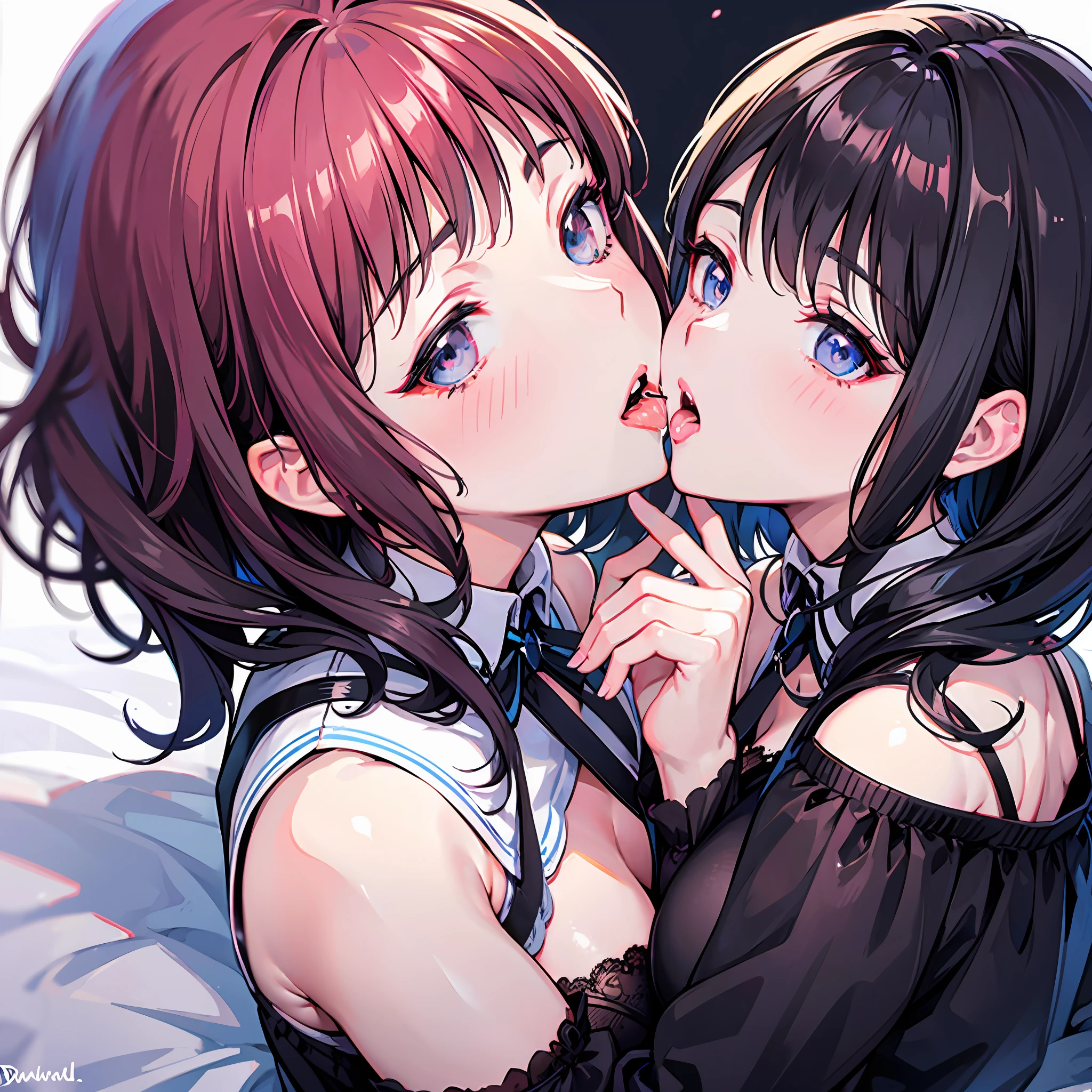 Twins kissing, panties, saliva, incest, french kiss, lipstick