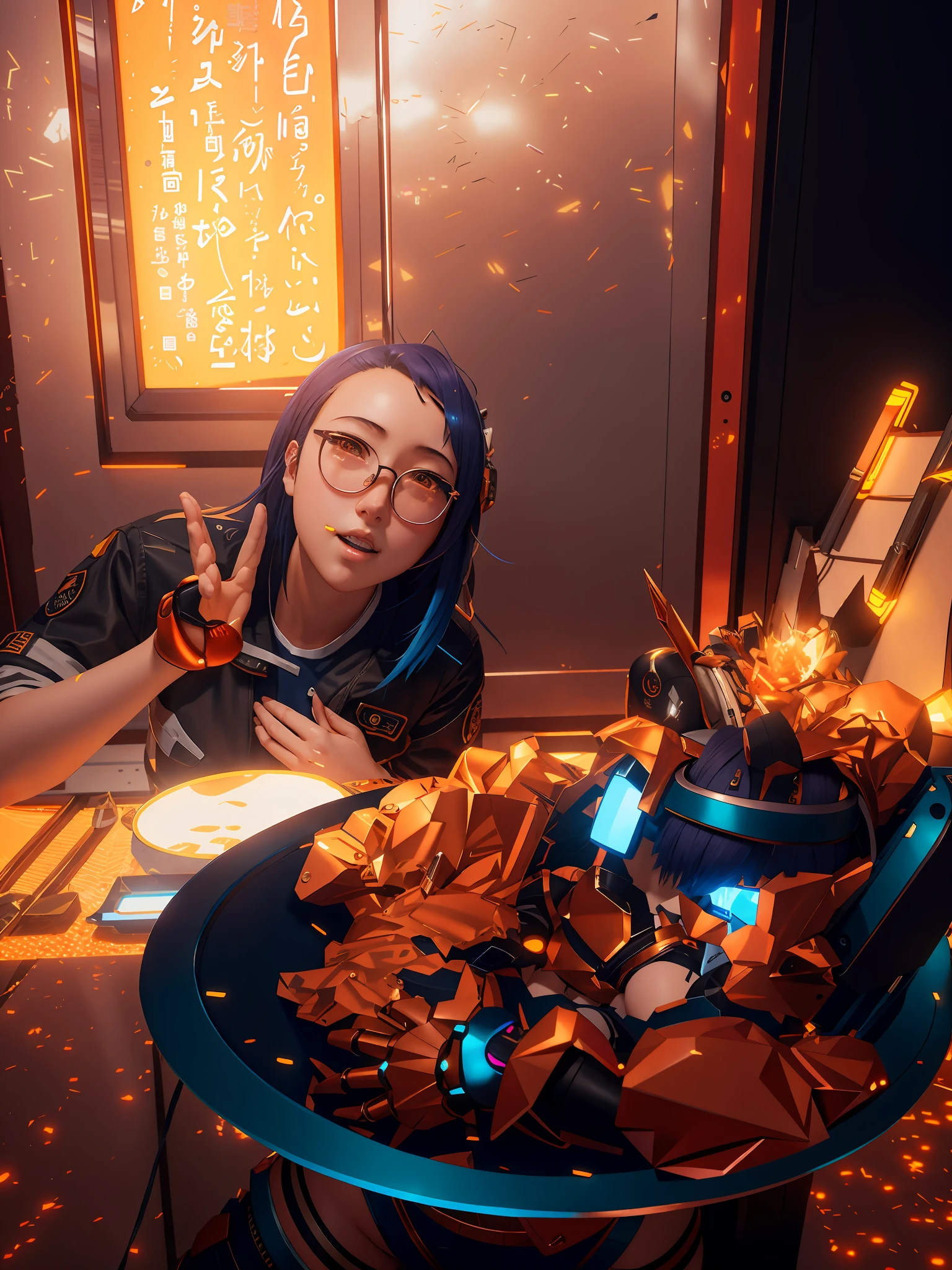 anime girl in short shorts and jacket standing next to giant robot, artwork in the style of guweiz, cyberpunk anime girl mech, trending on cgstation, guweiz, by Russell Dongjun Lu, digital cyberpunk anime art, ross tran 8 k, guweiz on artstation pixiv, girl in mecha cyber armor