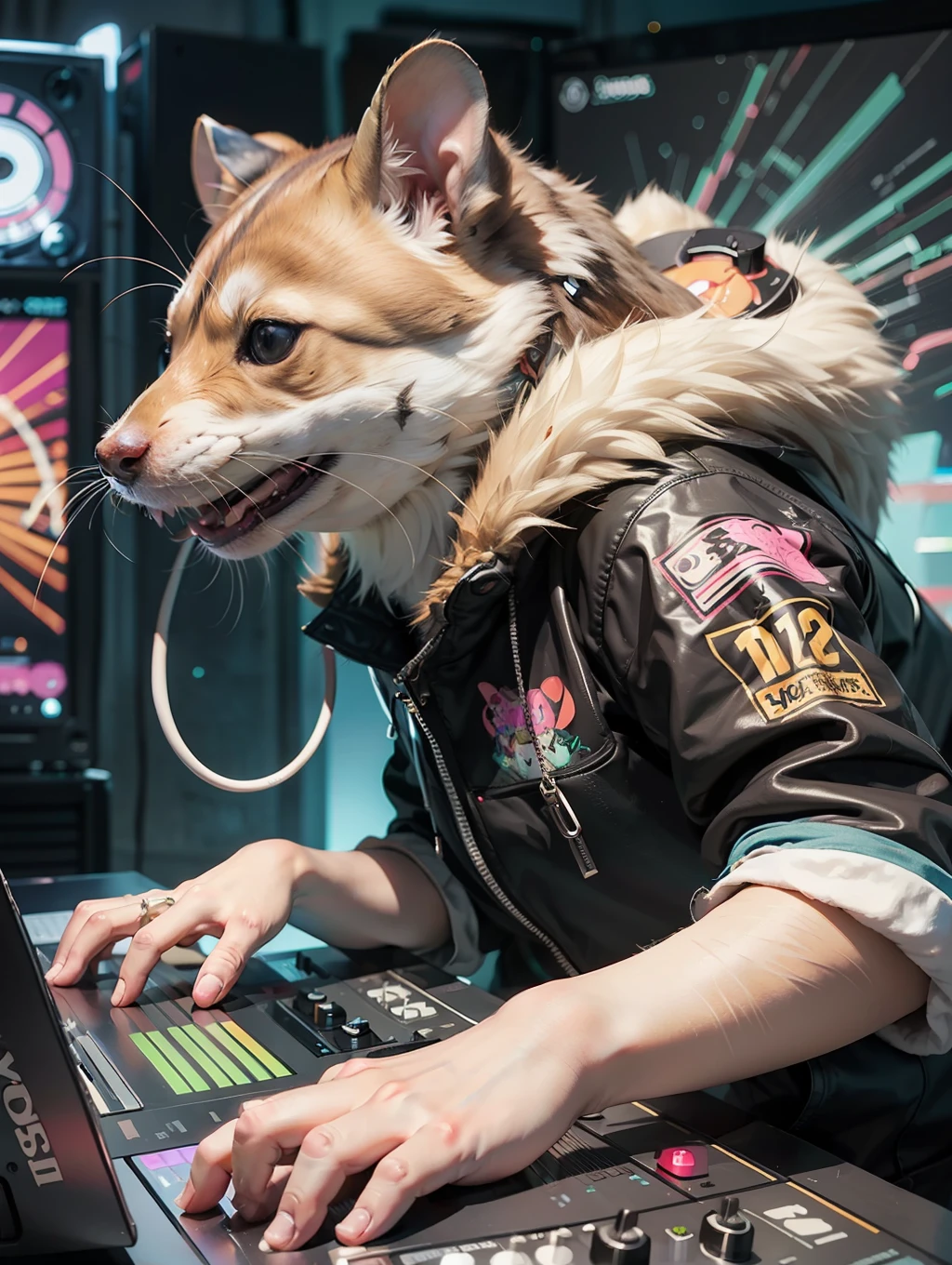 Realistic digital art of a turtle playing DJ set, Furry Artist, Furry digital art,, nffsw, Hamster as a DJ, dj at a party, profile picture 1024px, dj set, official artwork, art promotional, furry art!!!, Turntabrhythm DJ Scratch, dj sura, digital art from danganronpa, professional furry drawing