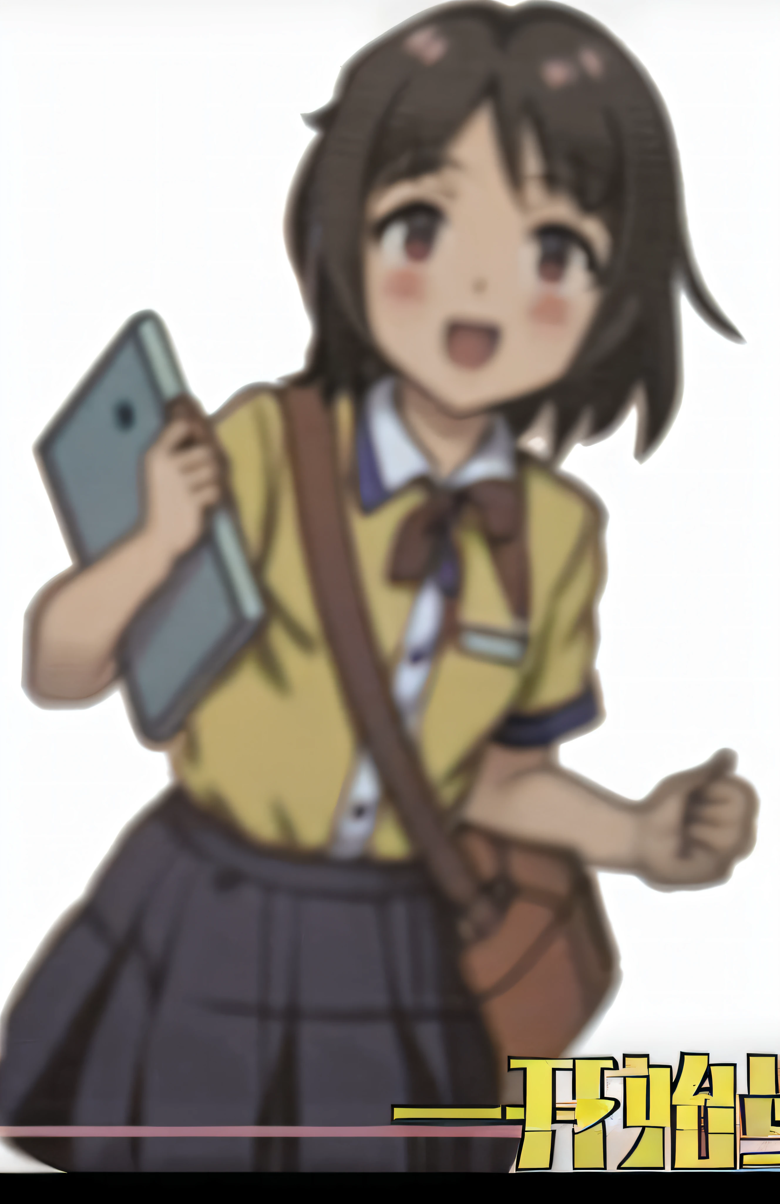 Anime girl in school uniform holding a book and a cell phone, iwakura lain, fubuki, lain iwakura, rei hiroe, chiaki nanami, as an anime character, visual novel sprite, shuushuu anime image, itsuko azuma, Female protagonist 👀 :8, chiho, shiori teshirogi