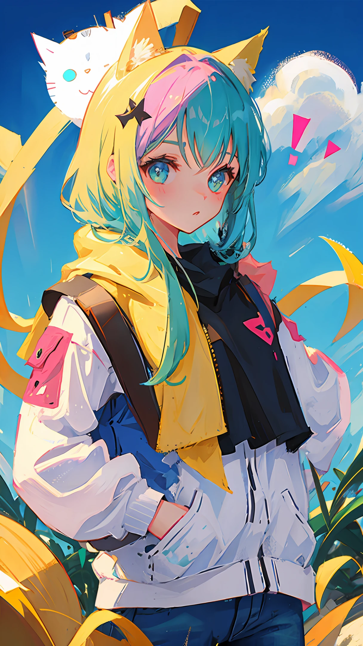 Girl backpacker cat ears two-dimensional