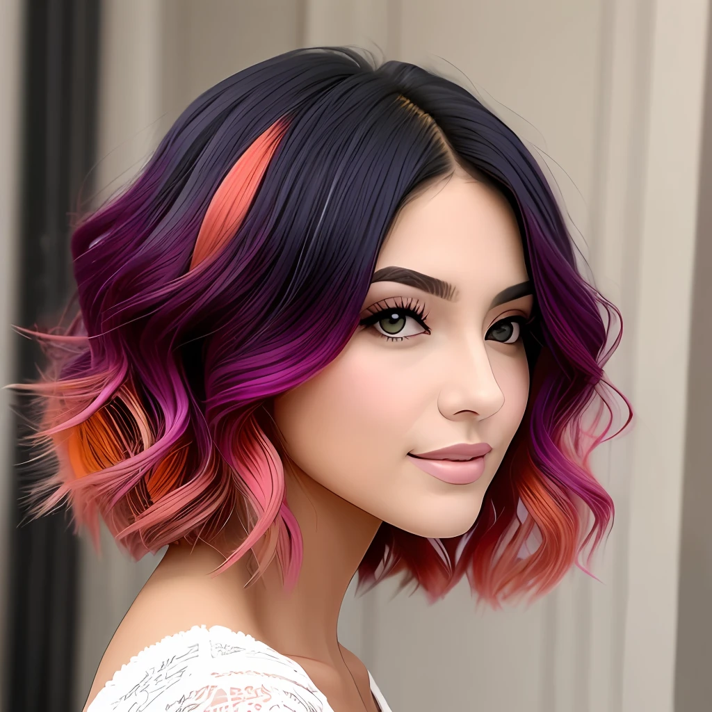 Gorgeous girl, cabelos cacheados, baixinha, Western features, cabelo castanho quase loiro, estilo desenho, cores vibrantes, vestida apenas saia branca