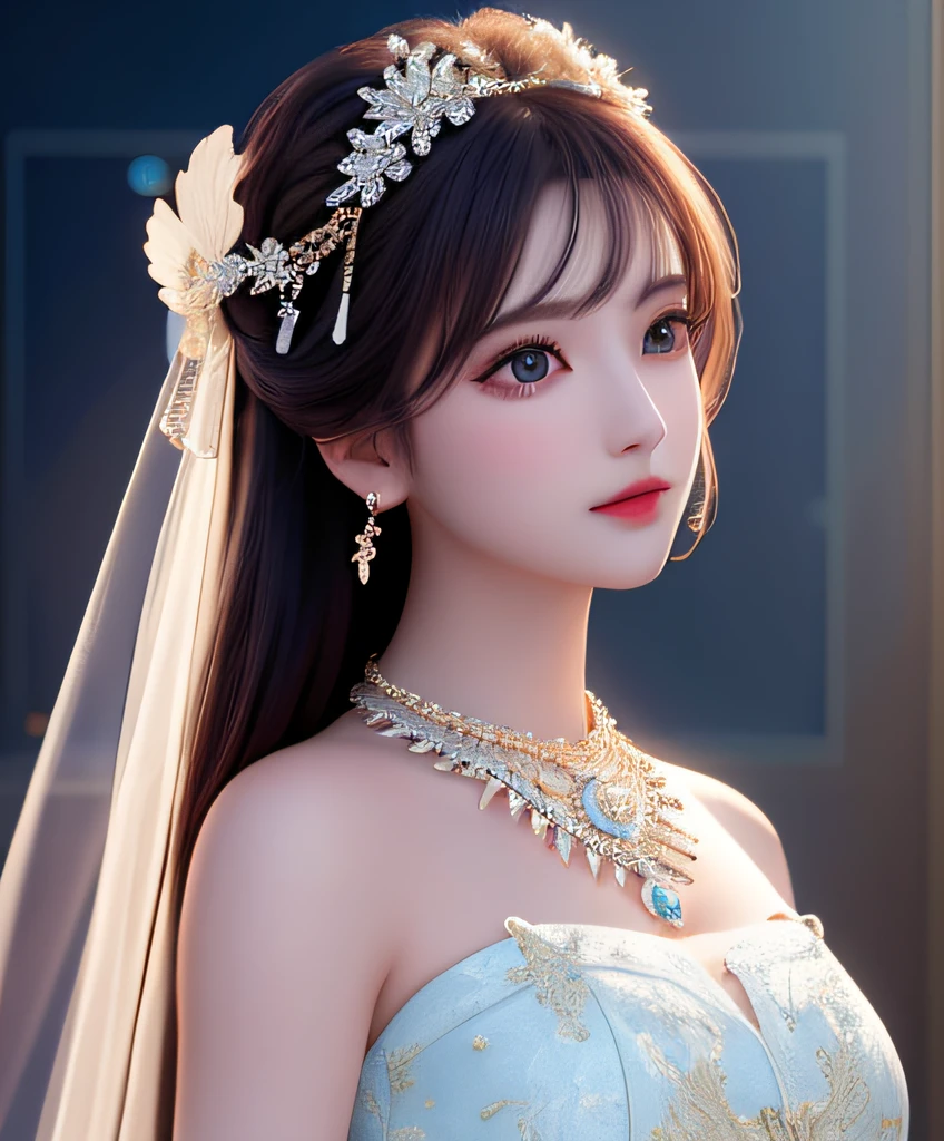 Best Quality, Masterpiece, High Resolution, 1girl, Porcelain Dress, Hair Accessories, Necklace, Jewelry, Pretty Face, On Body, Tyndall Effect, Realistic, Shadow Studio, Rim Lighting, Dual Tone Lighting, (High Detail Skins: 1.2), 8k UHD, dslr, soft light, high quality, volume light, sneak shot, photo, high resolution, 4k, 8k, background blur,