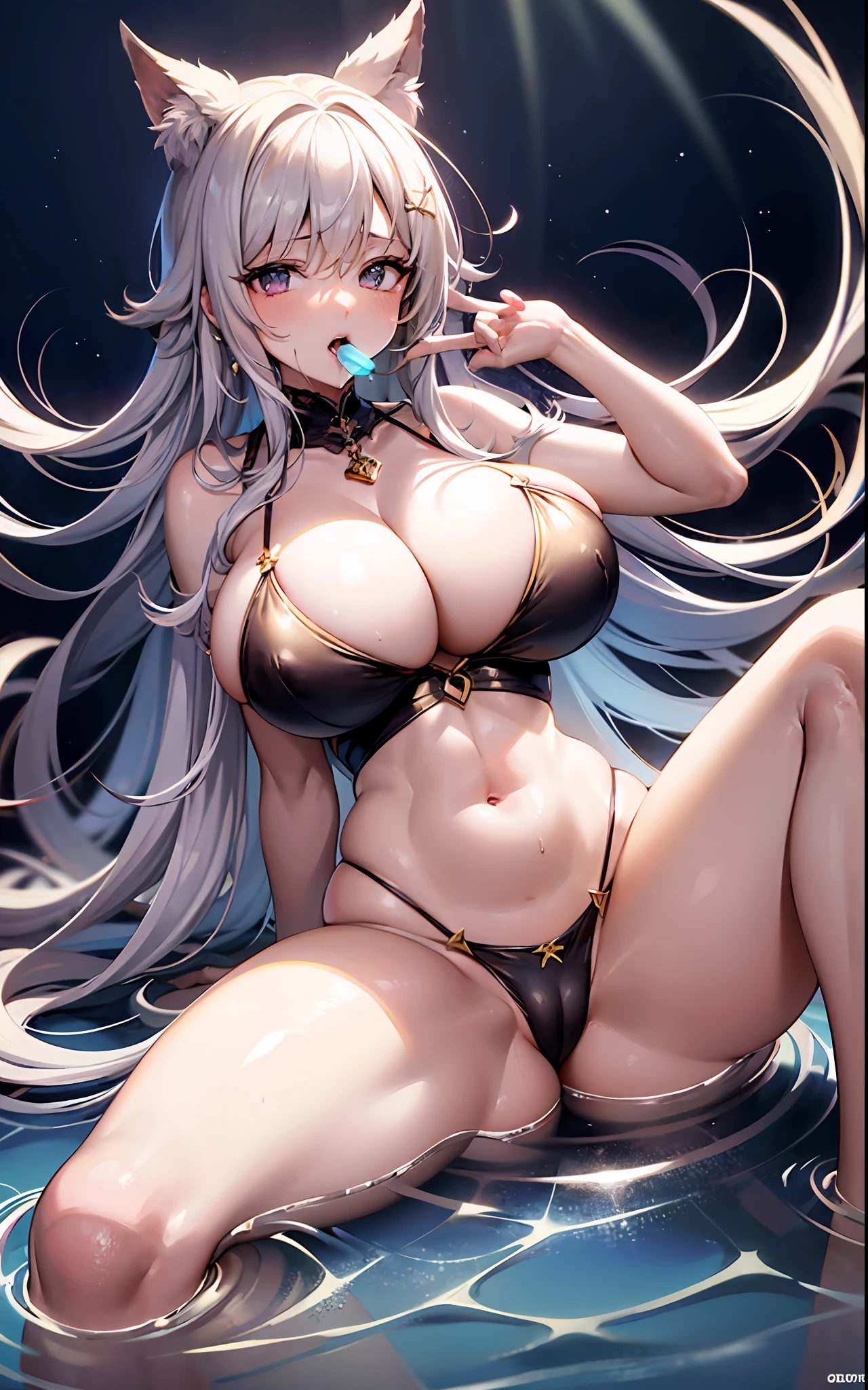 ,beautiful and seductive anime woman, Lori huge breasts cleavage, Beautiful anime girls,Beautiful anime girl, Anime goddess, Beautiful anime woman, Translucent skin,Medium-long hair and messy hair blend beautifully,The skin is fair and juicy,Wear a delicate sheer gauze,Charming and lustful leg seduction,perspire,Get wet,Be red in the face,huge tit,Shortness of breath,There is a white liquid on the legs,Crawling on the ground,The mouth opened slightly,Drooling