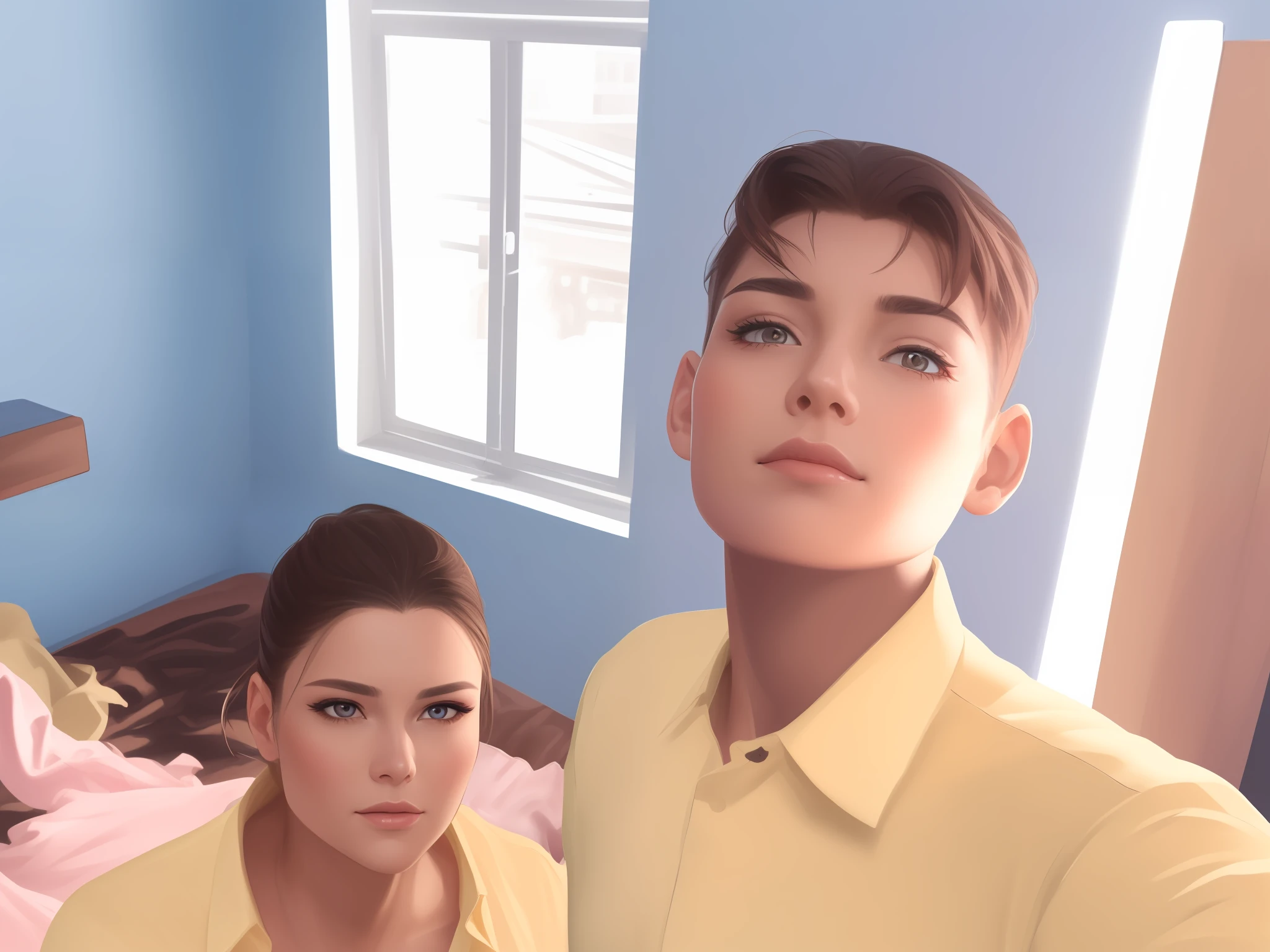 ((Best quality, 8k, Masterpiece :1.3)), Sharp focus :1.2, A pretty woman with perfect figure :1.4, Slender abs :1.2, ((Dark brown hair, Big breasts :1.2)), (White button up long shirt :1.1), City street:1.2, Highly detailed face and skin texture, Detailed eyes, Double eyelid,with cloudy background