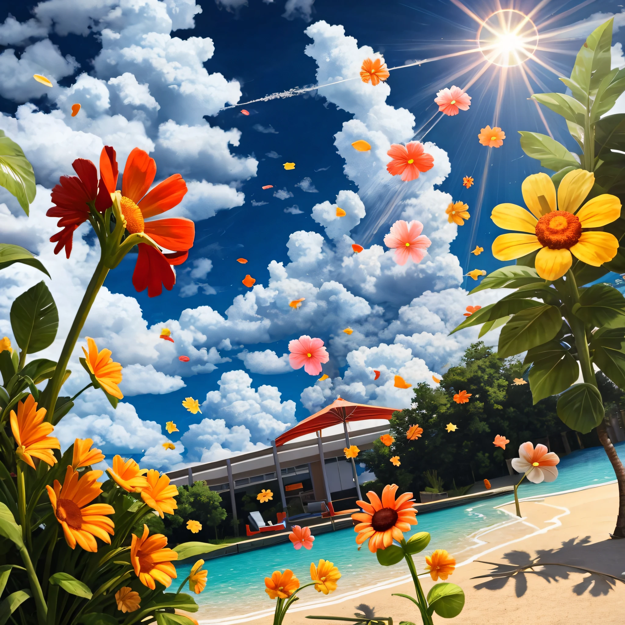 A blazing sun in summer