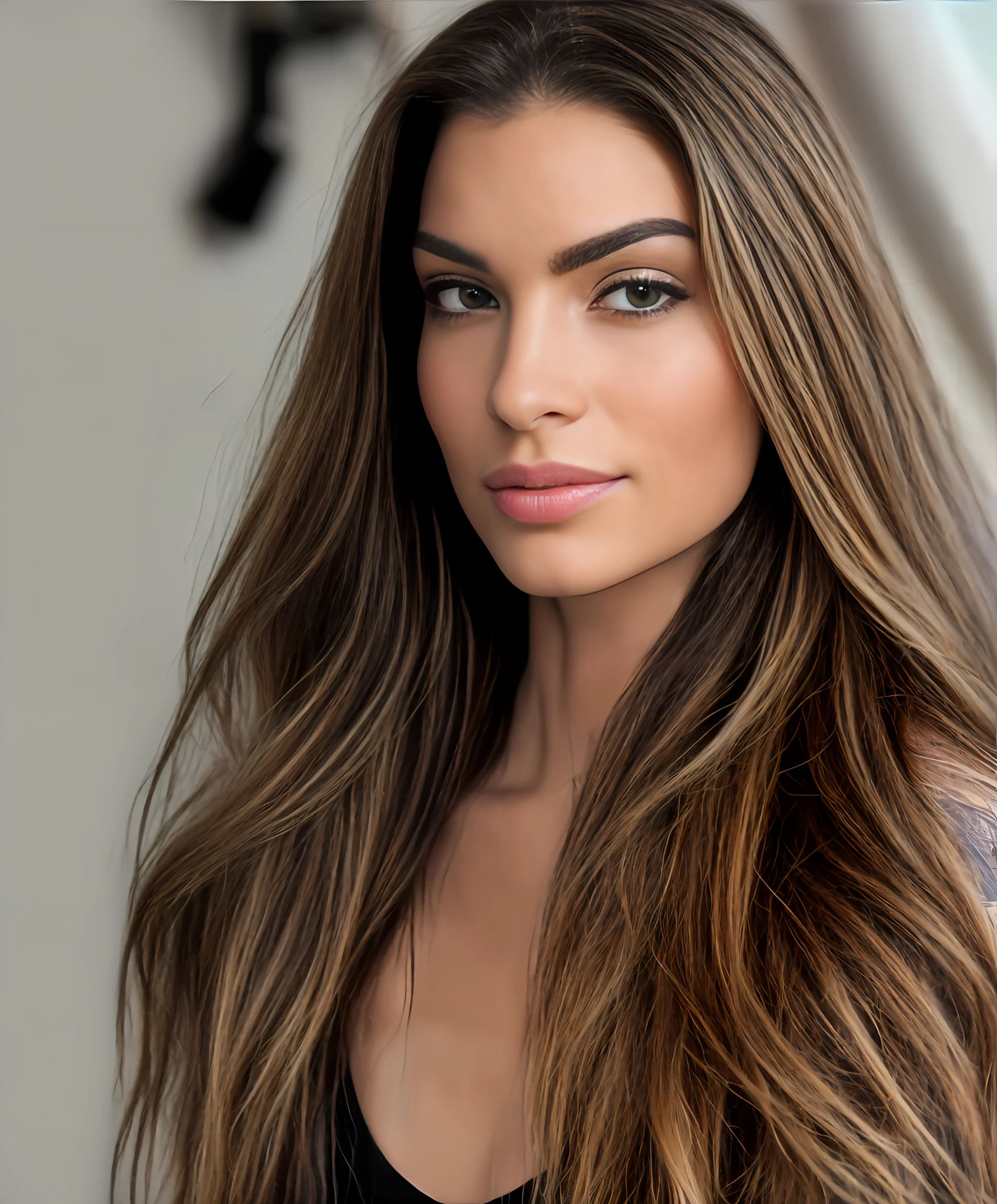 A closeup of a woman with long hair and a thin-strap black dress, morena com cabelos loiros tingidos, Cabelos castanhos claros separados, Alana Fletcher, Angelina Stroganova, cabelos borwn claros, julia sarda, Retrato Sophie Mudd, Anastasia Ovchinnikova, foto de uma mulher bonita, julia gorokhova, cabelos longos de cor castanha, penteado liso, tattoo on upper arm, neck tattoo, (cabelo detalhado, (cabelo realista), (obra-prima, melhor qualidade, alta resolução: 1.4), 1mulher, Linda, textura dos poros da pele, cabelo loiro, disco Rigido, fotografia, filmes, cinemactic, realista, (8k, Foto RAW, melhor qualidade, obra-prima: 1.2), (realista, realista: 1.33), melhor qualidade, olhos detalhados castanhos, olhos marcantes, majo, natural  lightting, profundidade de campo, Films, pele enrugada, sharp looking portrait, detalhado e realista de uma mulher, (sardas:0,5) , looking-into-camera, Chapped lips, soft natural lighting, fotografia de retrato, magic photography, lighting dramatic, Foto realism, ultra-detalhado, intimate portrait composition, Leica 50mm | | | | | | | |, F1. 4