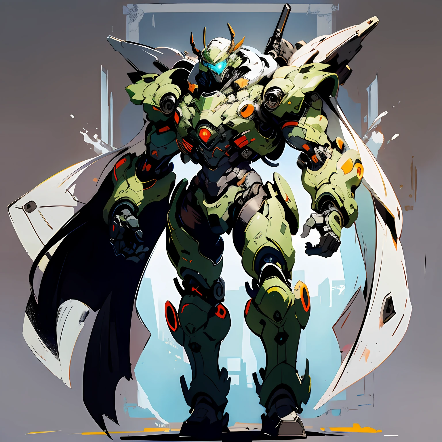 1 Dragon in a mech suit, Glowing eyes, camo, Concept art running on the battlefield Ink art, Flat color, High contrast, Fashion absurdity, Best Quality, negative space,Full body,without background