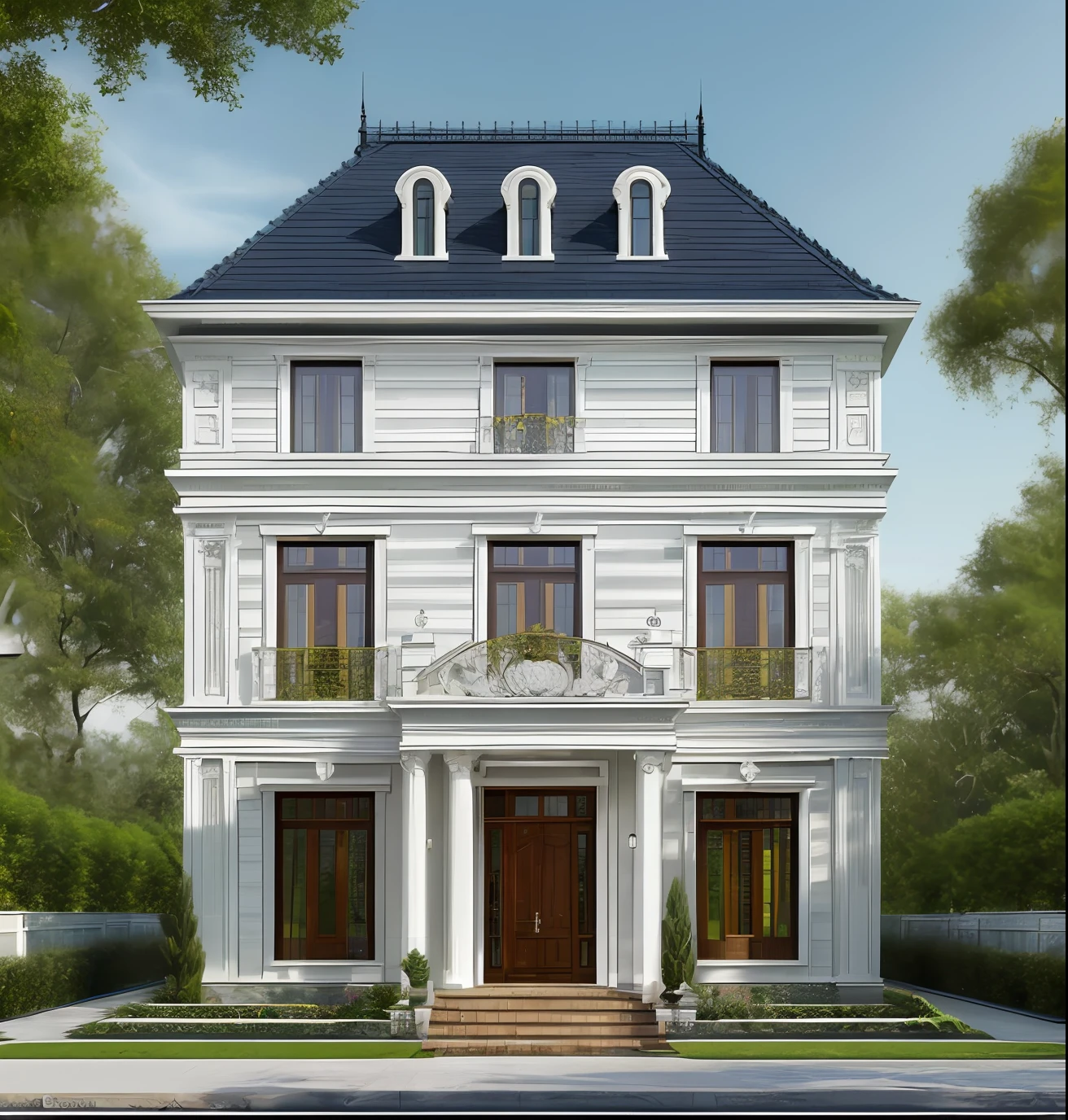 ((masterpiece,best quality,highres,sharp forcus)) (((detail forcus))) , (house in style of neoclassic) Clarify the details of moldings, decorative patterns, and exteriors