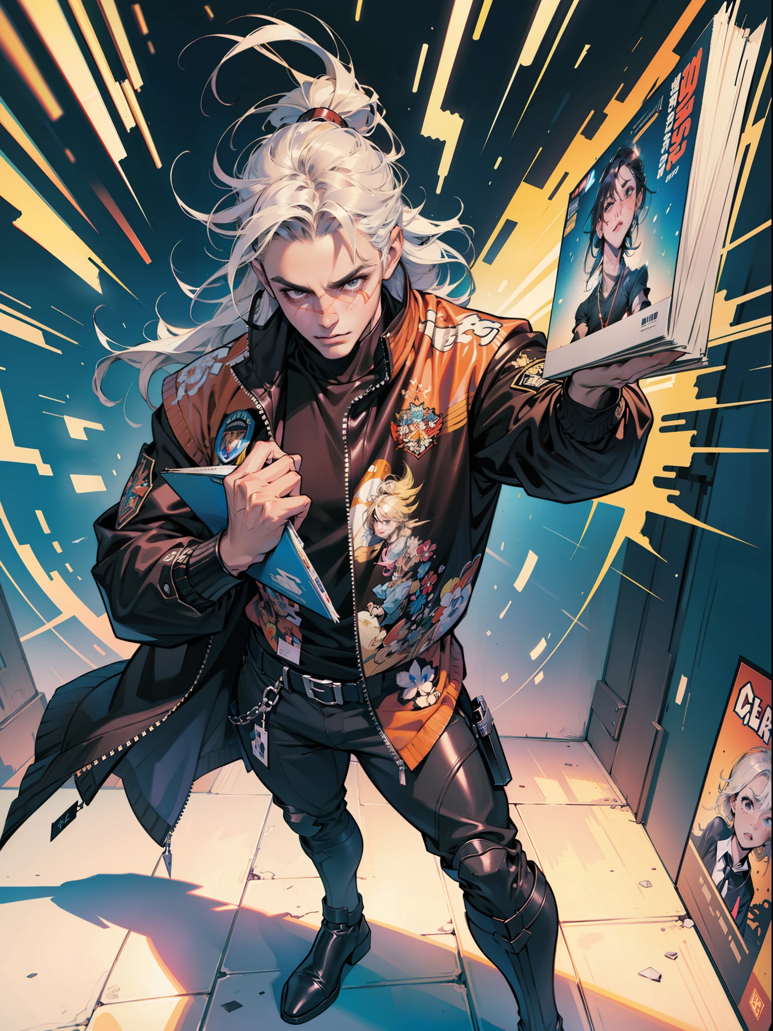 ),, fantastic paintings ,graffit style, best quality, high quality, highres, detail enhancement, ((most beautiful image in the world)), masterpiece, best quality, high quality, highres, detail enhancement, ((most beautiful image )), , emphasis on the correct 5 fingers on each hand and the correct shadow, , bright image, art by stanley artgerm lau, art by kenneth rocafort, art by genzoman, art by joe madureira, art by blushyspicy, art by stjepan sejic, art by j scott campbell, art by guillem march, art by citemer liu, 4k, high resolution, comic book, comic book character, comic, high quality, masterpiece, best quality, high quality, highres, amazing lighting, detail enhancement, most beautiful image in the world, 8k resolution, awe inspiring, hd, 4k, masterpiece, highres, absurdres, natural volumetric lighting and best shadows, deep depth of field, sharp focus,::inking comix on pencils by richard luong ::stunningly beautiful male scientist with moustache, perfect and detailed angular sharp oval human face, full body, comic style, perfect anatomy, centered, approaching perfection, dynamic, highly detailed, character sheet, artstation, concept art, smooth, sharp focus, illustration, black eyes, happy, bright image, 8k, like watching a movie digital, hip hop, art by stanley artgerm lau, art by kenneth rocafort, art by genzoman, art by joe madureira, art by blushyspicy, art by stjepan sejic, art by j scott campbell, art by guillem march, art by citemer liu, 4k, high resolution, comic book, comic book character, comic, high quality, best quality, high quality, intricate details, ultra crisp, extremely detailed cg unity 8k wallpaper, art by kim jung gi, artgerm, carne griffiths and wadim kashin ,shadow, right cheek dimple, bright chromatic aberration, extremely detailed, trending on artstation, trending on cgsociety, high detail, art by midjourney