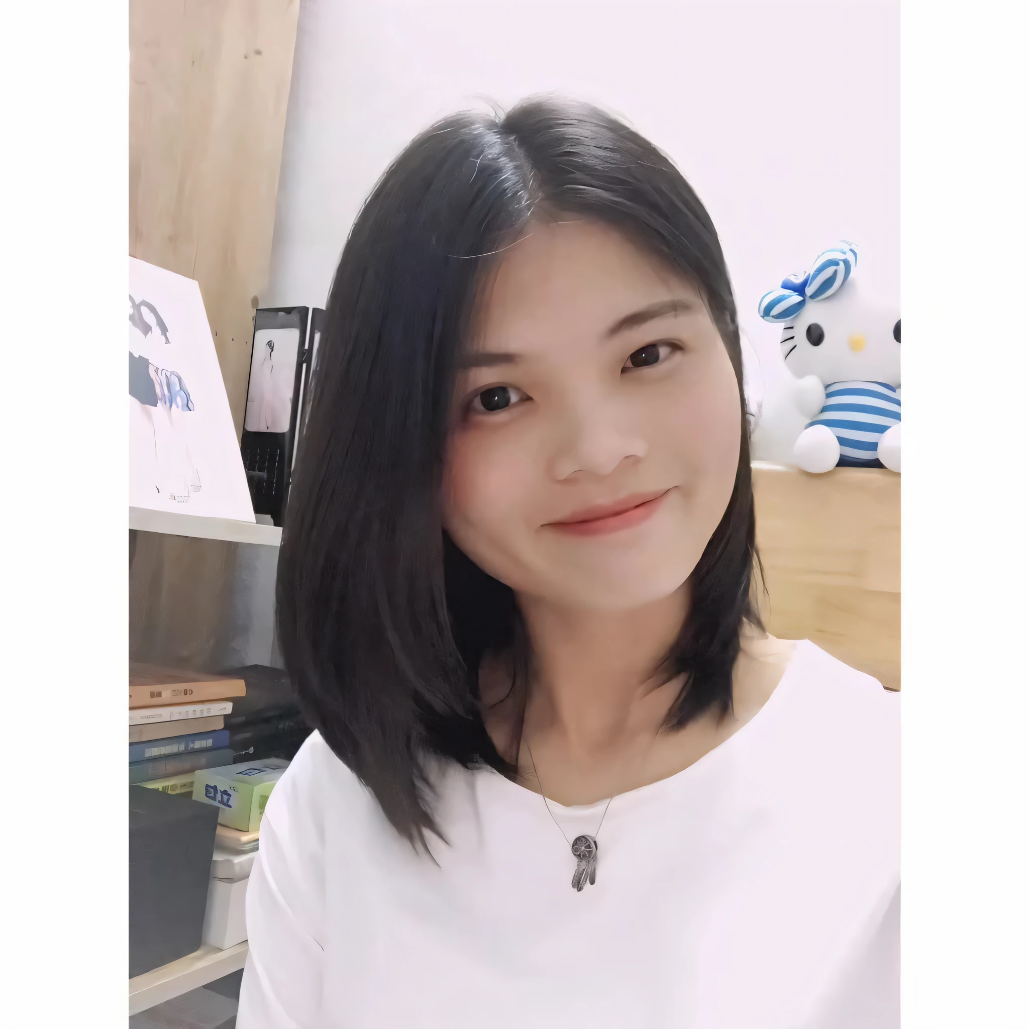 Arad woman in white shirt and necklace, xintong chen, with short hair, xision wu, with round face, professional profile picture, Ruan cute vtuber, nivanh chanthara, dang my linh, south east asian with round face, wenfei ye, mai anh tran, Yun Ling