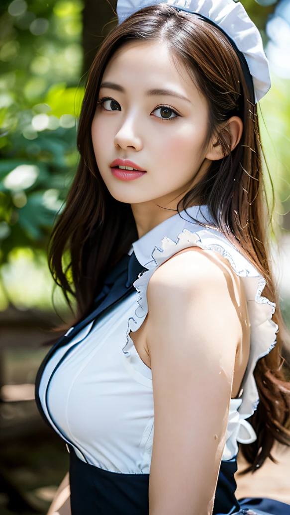 ulzang-6500-v1.1,(RAW photogr:1.2), (Photorealistic:1.4), A beautiful close-up of the beauty((adventurer)),jungles,oases,giant and wet trees,Rei detailed girl, Very detailed eyes and face, Beautiful detailed eyes, absurderes, unbelievable Ridiculous, hugefilesize, ultra - detailed, A high resolution, The is very detailed,best qualtiy,tmasterpiece,kemomimi,((maid)),illustratio,The is very detailed,CG,unified,8k 壁纸,Amazing,finely detailled,tmasterpiece,best qualtiy,Very detailed,CG unified 8K wallpaper,light in face,cinmatic lighting, 1girll, 28 years old,(((dynamicposes))),(Half-body)