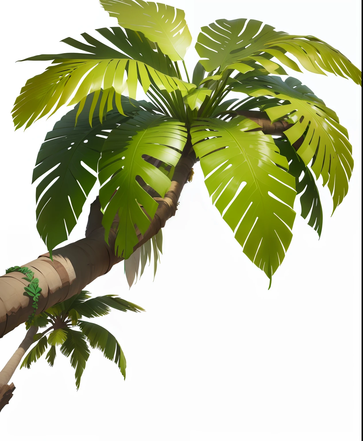Close-up of palm trees，There is a bird on it, stylized shading, stylized vegetation, stylized as a 3d render, toon boom render, Stylized 3 D, 3 d render stylized, stylized pbr, stylized cel shading, stylized 3d render, Stylized art, game asset of plant and tree, palm tree, arte renderizada