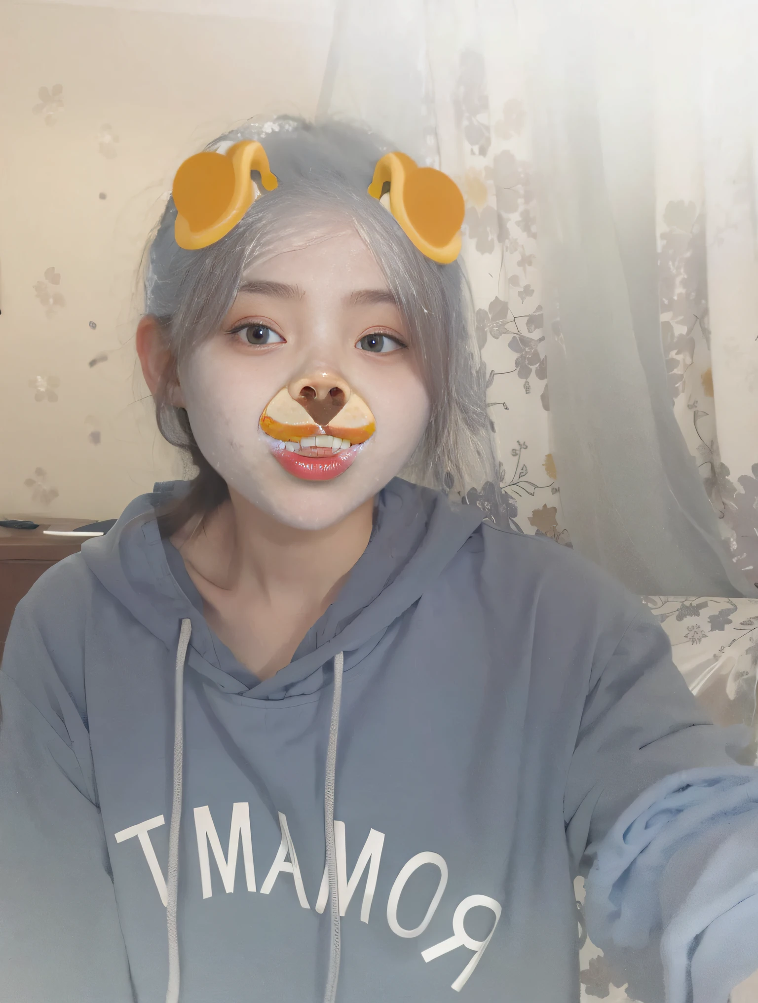 There was a woman with a dog mask on her face, instagram filters, wan adorable korean face, with instagram filters, ulzzangs, nomake-up, young lovely Korean faces, personal profile picture, chiho, she is about 1 6 years old, with round face, snapchat photo, She has a cute face, Korean symmetrical face, coloured photo, with small nose