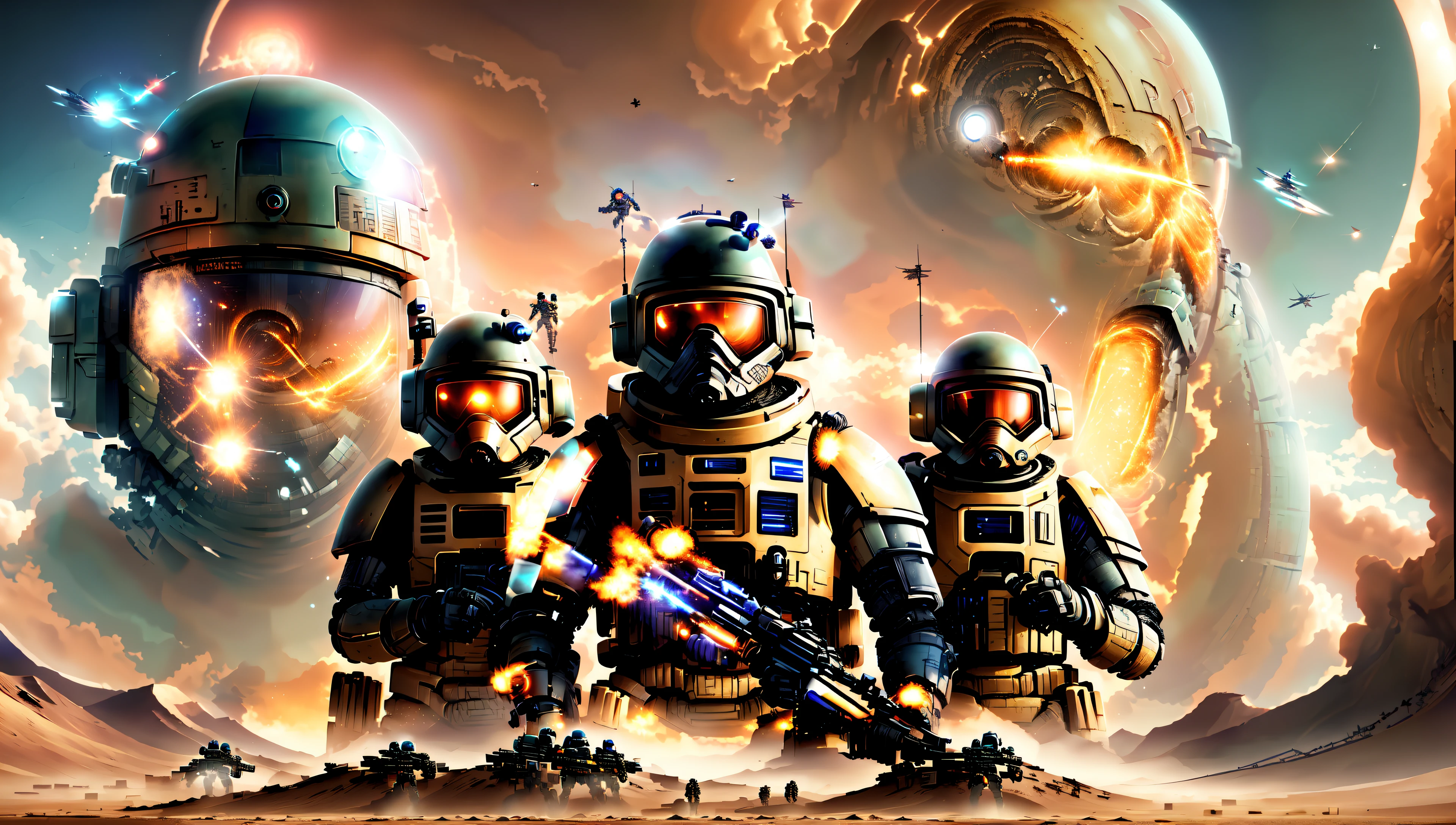 (GlitchStick:0.5) (Photo:1), group of (SpaceWar:1) soldiers journey through a desert to find a hidden (stargatejackal:1) [fantasy:scifi:2] (crazy eyes:1) (crazy face:1) (style of Hirohiko Araki:1)
