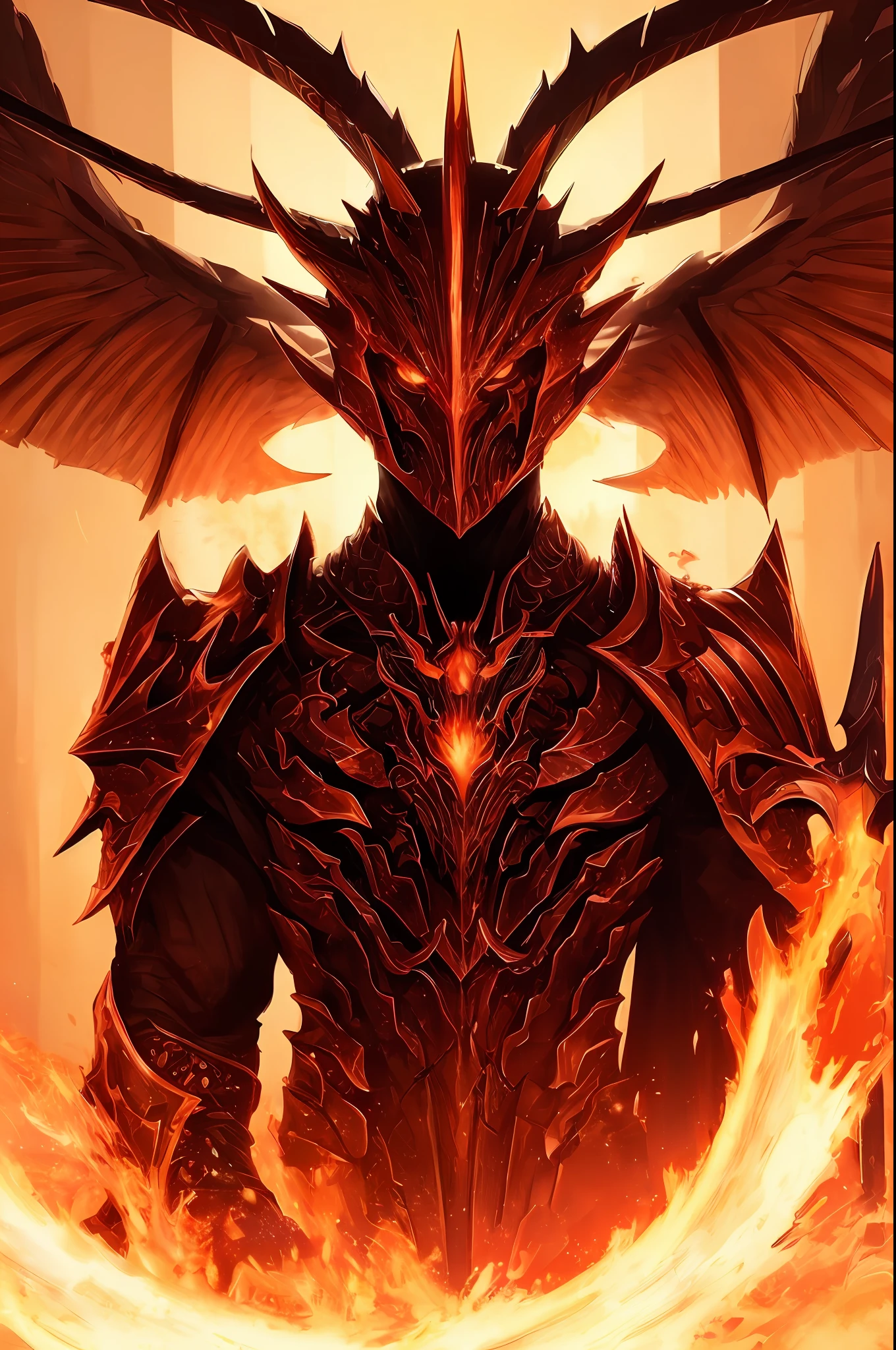 Close-up of a demon holding a sword in his hand, Blood Knight, A scene from the《Intrepid Covenant》Omen, lord of cinder, ruler of inferno, painted portrait of mordekaiser, The demons, evil knight, demon soul concept art, Demon armor, Demon Lord, beautiful male god of death, the former demon king, demon samurai warrior, Angel Park