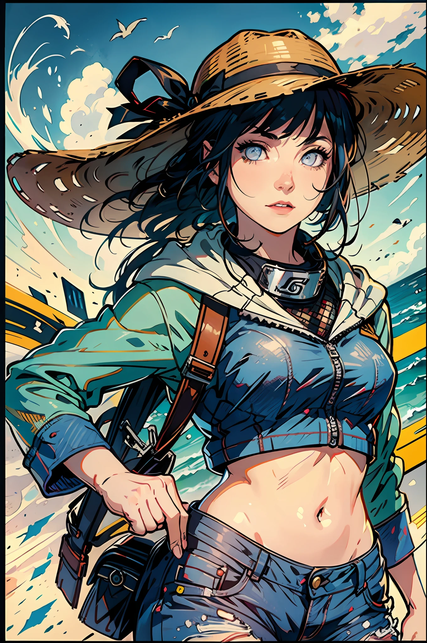 Hinata Hyuga in a cowboy hat and jeans, vaqueira, vaca-, Female cowgirl, Estilo de Charlie Bowater, Cowgirl ocidental, No estilo de Charlie Bowater, estilo de arte charlie bowater, arte em quadrinhos ocidental, em estilo de cory loftis, Estilo Jean Giraud, Directed by: Jim Davis, arte do personagem charlie bowater, arte ocidental dos quadrinhos cabelo comprido, Speaker behind, corpo inteiro, muito realista, extremamente sexy, 8k, 8k extremamente detalhado), (um extremamente delicado e bonito), (obra-prima), (melhor qualidade: 1.0), (ultra highres:1.0)