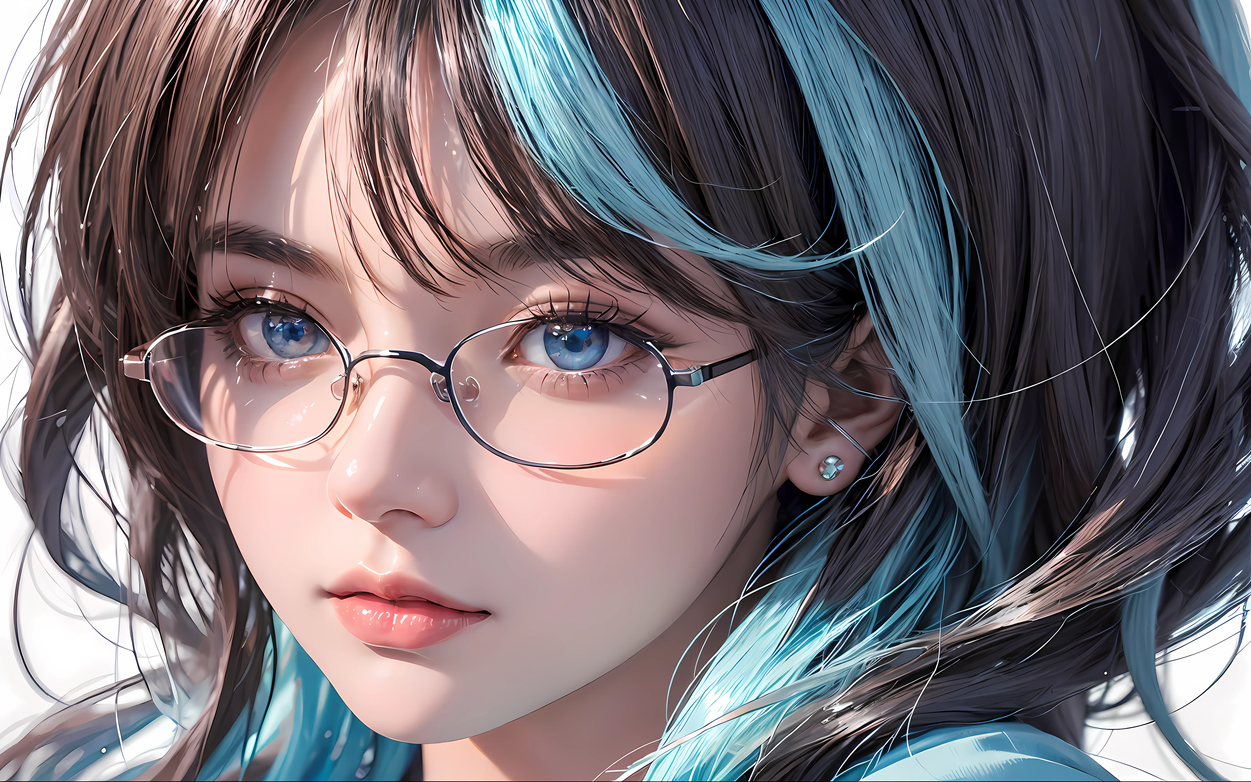 Anime girl with glasses and jewelry on her face, Detailed digital anime art, Guviz-style artwork, Guviz, Stunning anime face portrait, clean and meticulous anime art, With glasses, High quality anime art style, Cool glasses, By Yuumei, Anime moe art style, anime highly detailed, piercing clear eyes, Sparkling eyes, magical glowing eyes