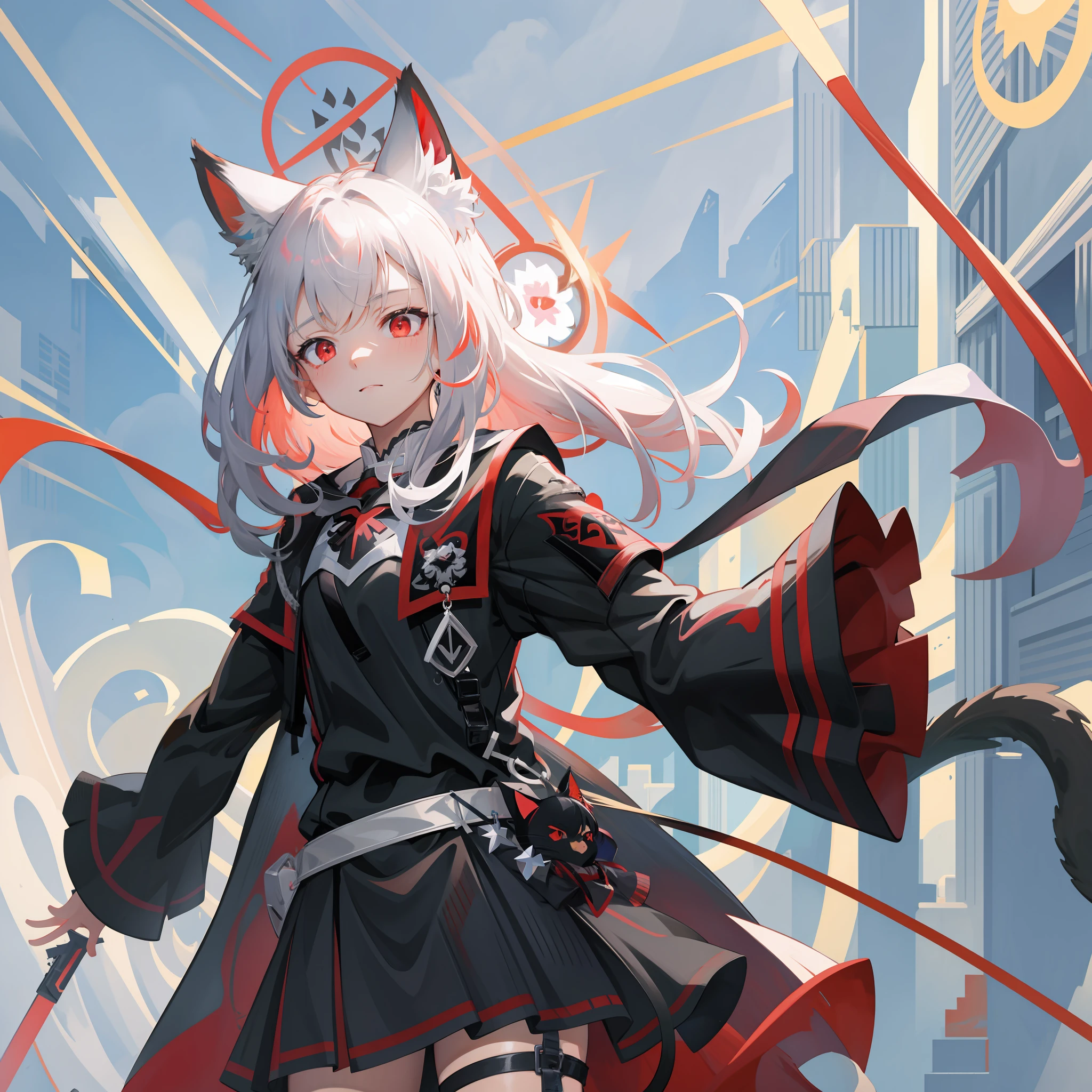 Anime, Anime, Anime girl, Cat ears, Red eyes, Black dress, Red eyes, Red eyes, Black dress, Black hair, Black dress, cat, From Arknights, Keqing from Genshin Impact, trending on artstation pixiv, Key anime art, Badass anime 8 K, style of anime4 K, by Yang J, anime wallaper