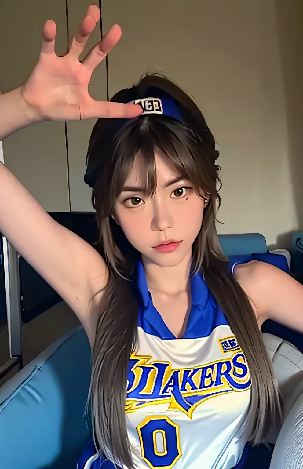 Woman in basketball uniform