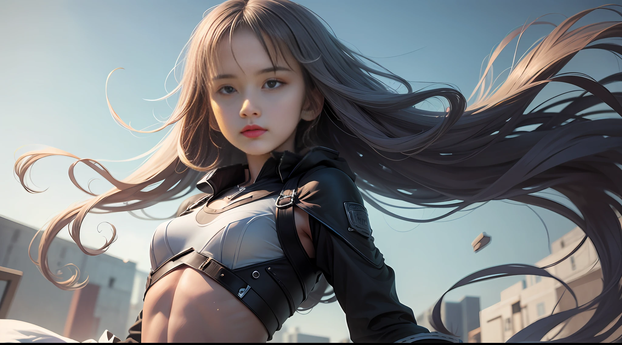 A girl,petite,realisticlying,The upper part of the body,Realistis,Floating hair,Detailed face --auto