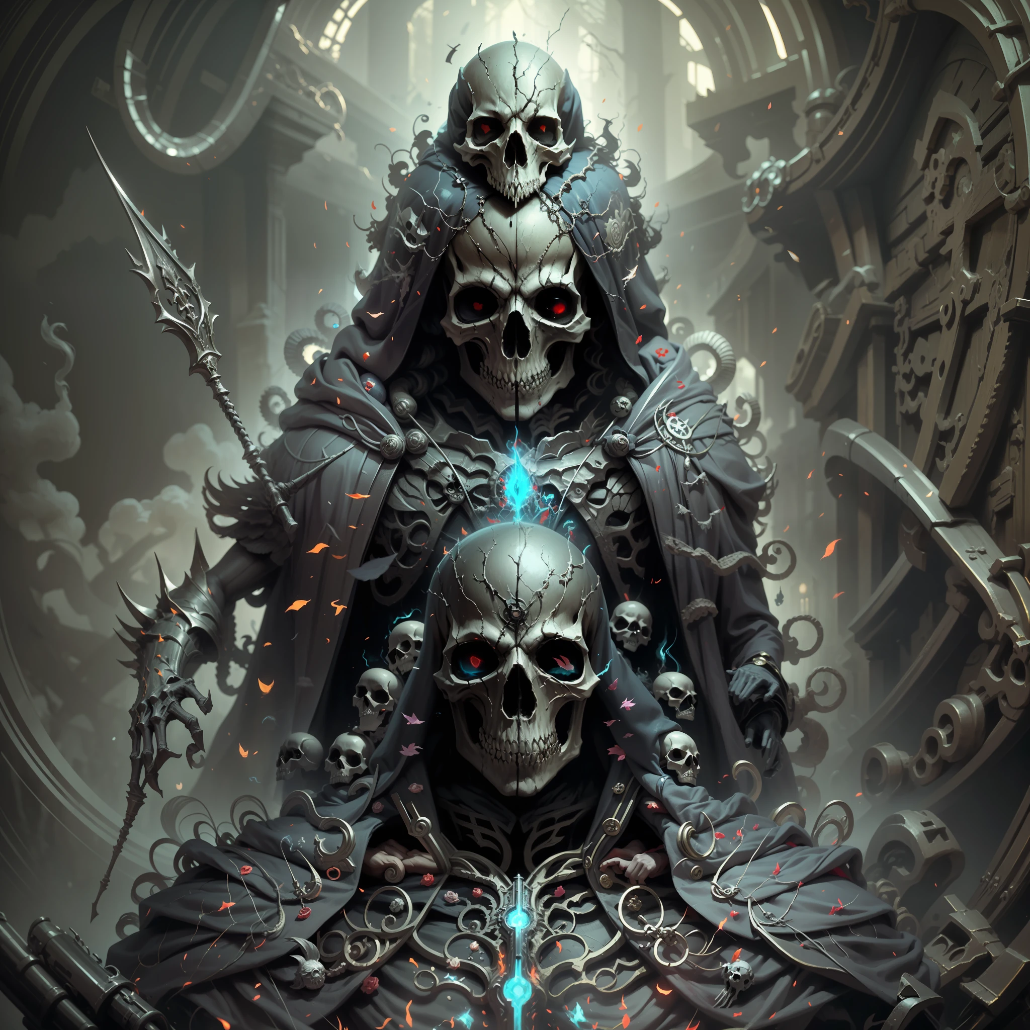 Welcome to a world of realism and fantasy, where the shadowy figure of Death stands before you. Inspired by artists like Phil Koch and Joseph Christian Leyendecker, this is a masterpiece that combines elements of mystery, fear and magic. You will find yourself before a spectral figure, with the face shaped like a skull of death. Her predatory eyes glow with dark magic as she moves around the scenery, wrapped in a hood and black cloak of old fabric and occult symbols. Death carries a death scythe in his skeletal hands, a symbol of his ruthless and inevitable nature. His body is a skull, his bones exp