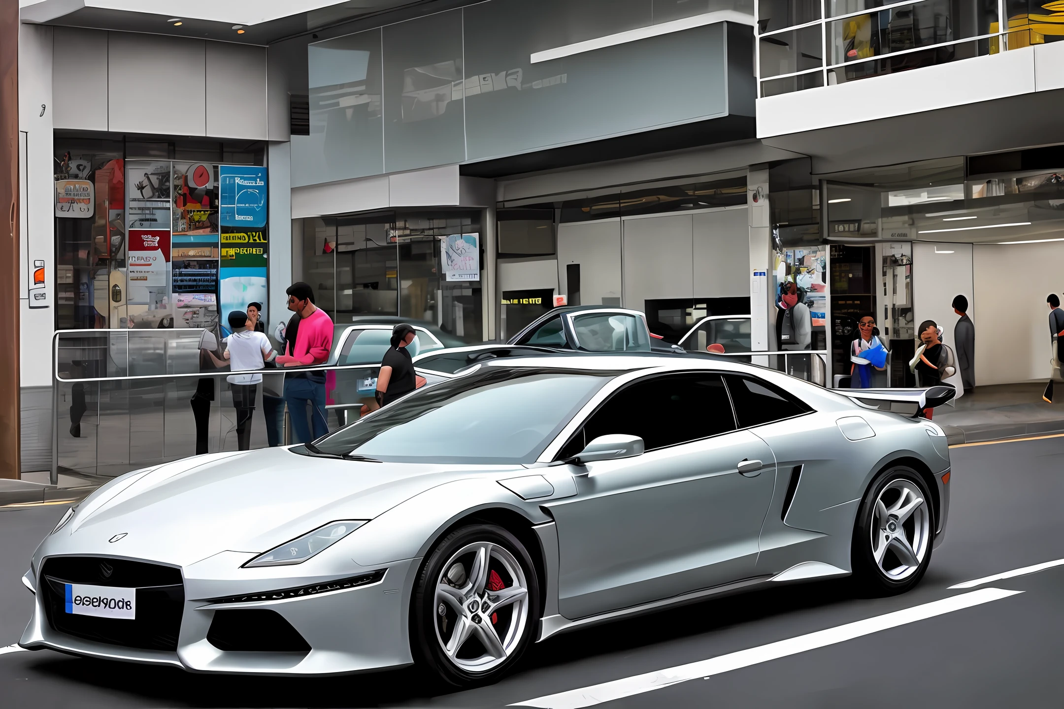 Carro voador cyberpunk com a placa escrita "DUCAR.AI"
