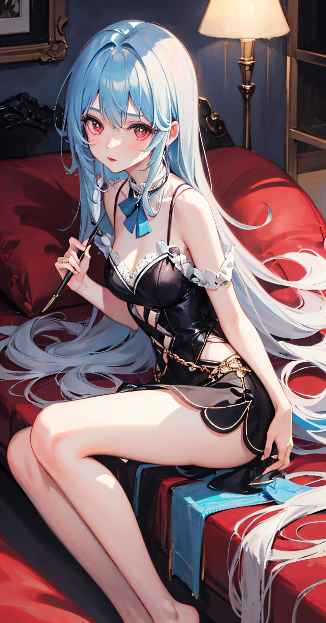 A loli，delicate leg，Redlip，light blues