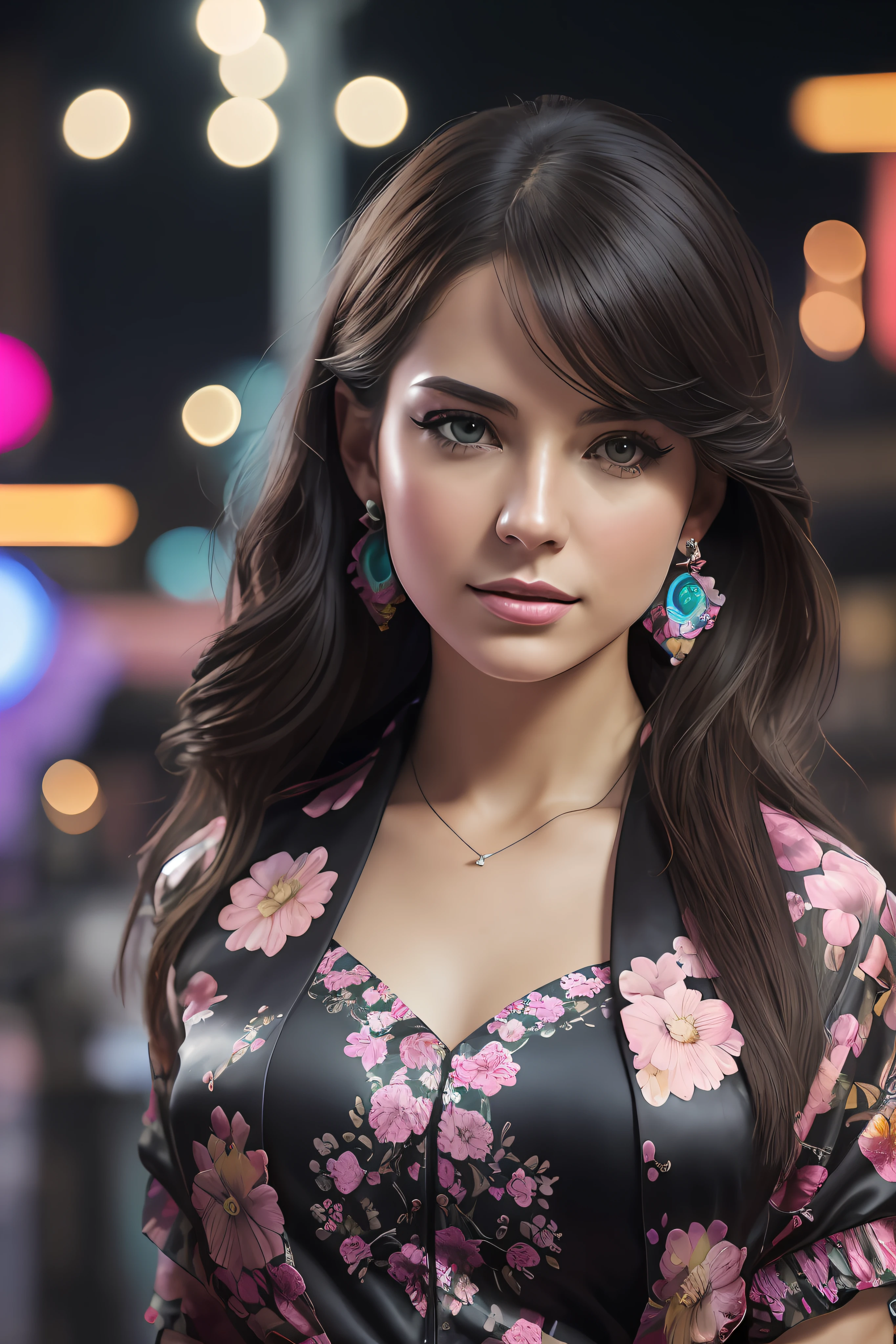 ((Selfie:1.1)), (raw:1.1) photo of (brunette Maj1j3j01-1200:0.99), a woman as a model, modelshoot style, (extremely detailed CG 8k wallpaper unit), photo of the most beautiful artwork in the world, majestic professional oil painting by Ed Blinkey, Atey Ghailan, Studio Ghibli, by Jeremy Mann, Greg Manchess, Antonio Moro, trend at ArtStation, trend at CGSociety, Intricate, High detail, sharp focus, dramatic and photorealistic painting art by midjourney and greg rutkowski, (at night:1.2), (dimly lit), (neon lights:1.2), (carnival:1.1), (makeup:1.1), ((bike in the background)), ((flowery blouse:1.2)), (looking at the viewer:1.3), (detailed students:1.3), (modern clothing:1.2), (club makeup:1.2), (close up:1.3), (earrings).