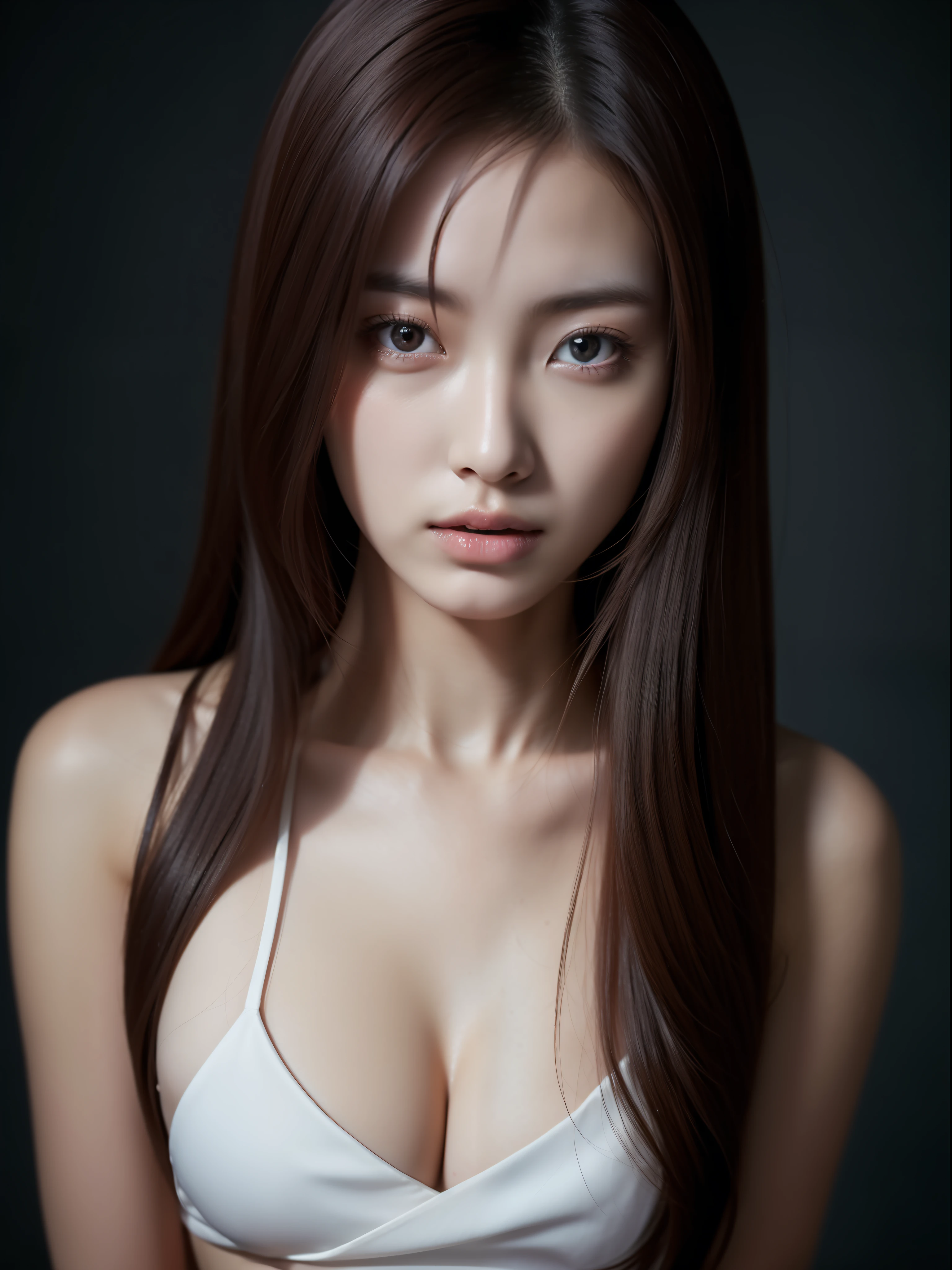 8K, RAW photo, high quality, realistic, 21 year old woman, full body photo, long hair, real face, real skin, tease, seduction