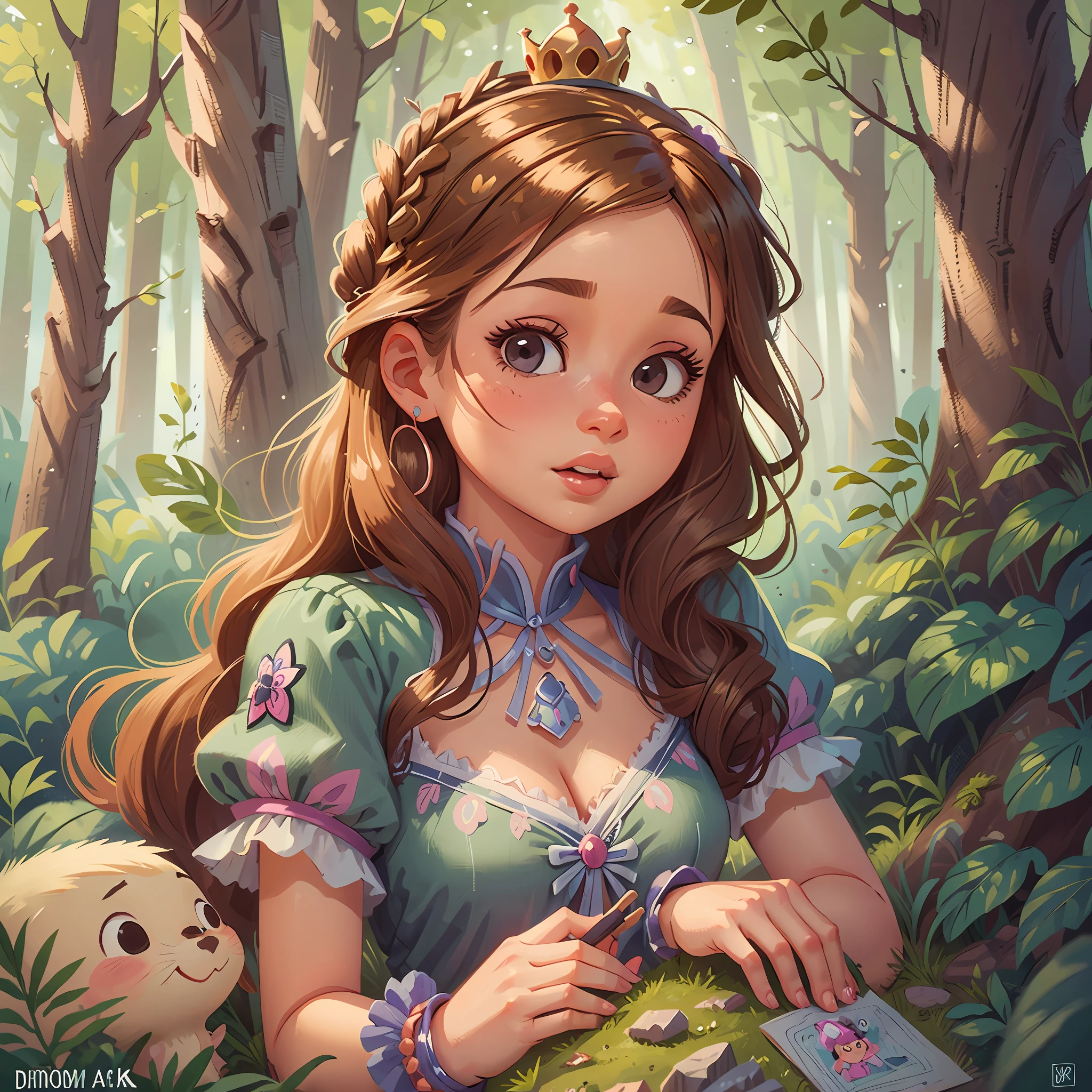 A very princess cute Barbie enjoying a beautiful summer in the woods. The illustration is a high-definition illustration in 4K resolution with highly detailed facial features and Disney cartoon-style visuals.