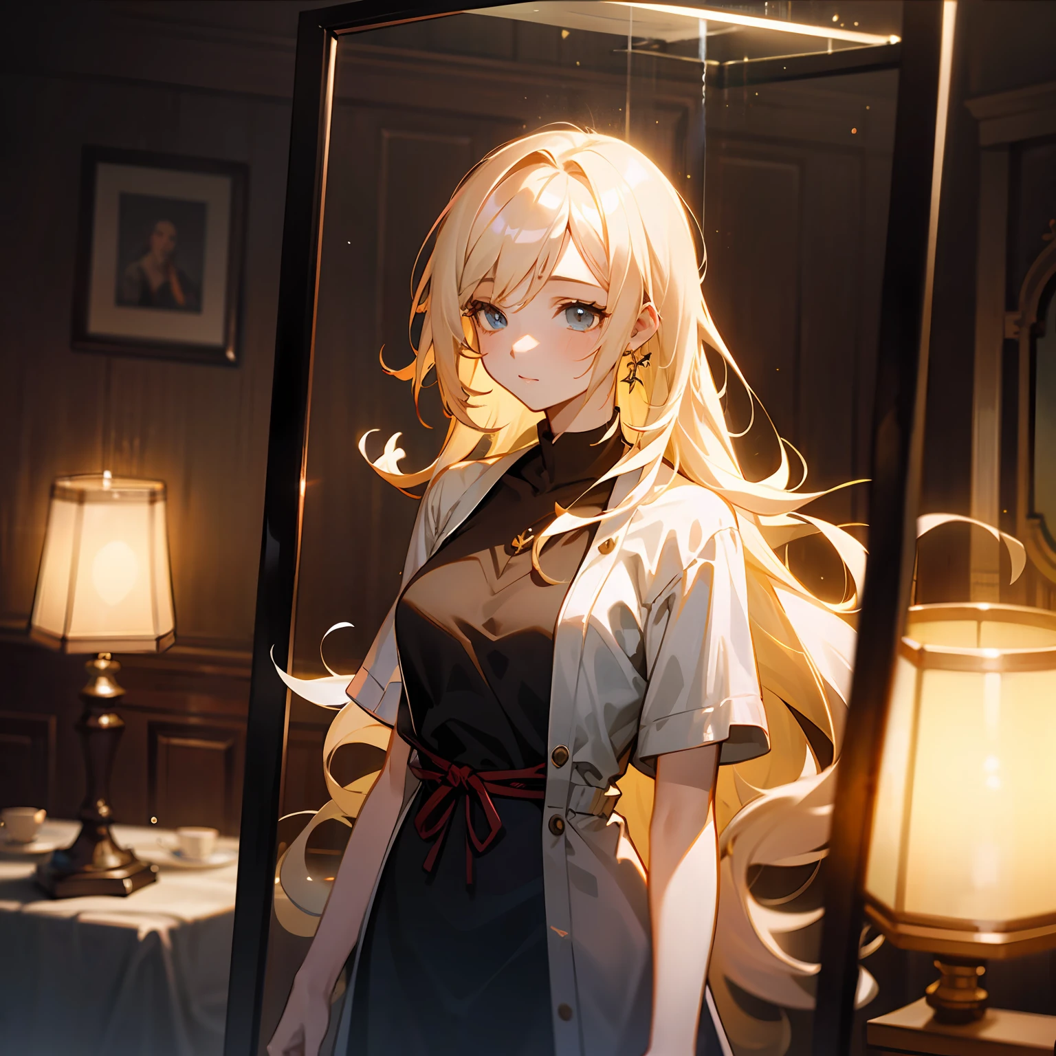 zori,glass,Long-haired girl,Vacated,Light,HD beauty CG