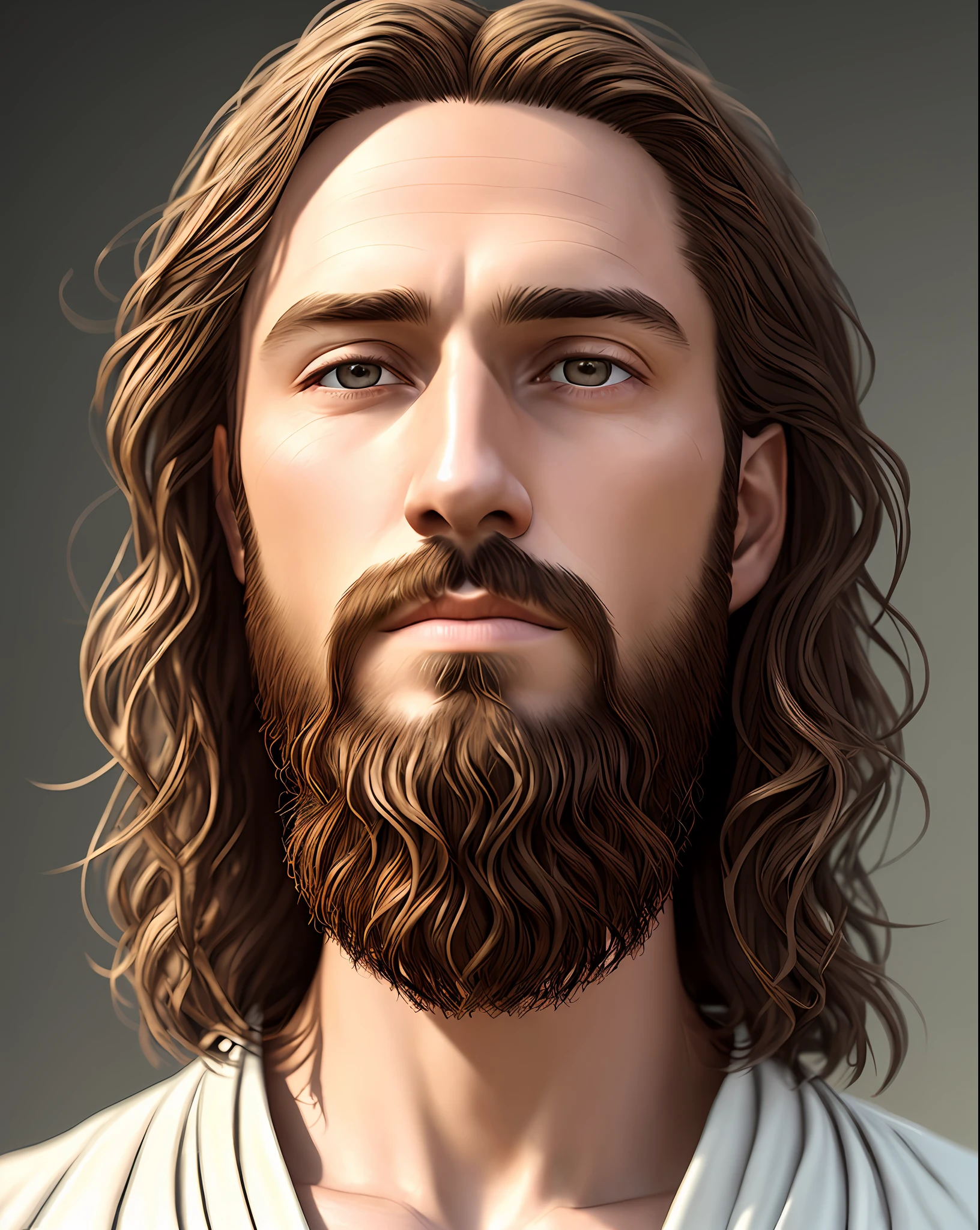 (symmetry),centered,a ((close)) up portrait,(Jesus),a very thin white man with long hair and a beard,wearing a long white robe,35mm,natural skin,clothes  detail, 8k texture, 8k, insane details, intricate details, hyperdetailedhighly detailed,realistic,soft cinematic light,HDR,sharp focus, ((((cinematic look)))),intricate, elegant, highly detailed