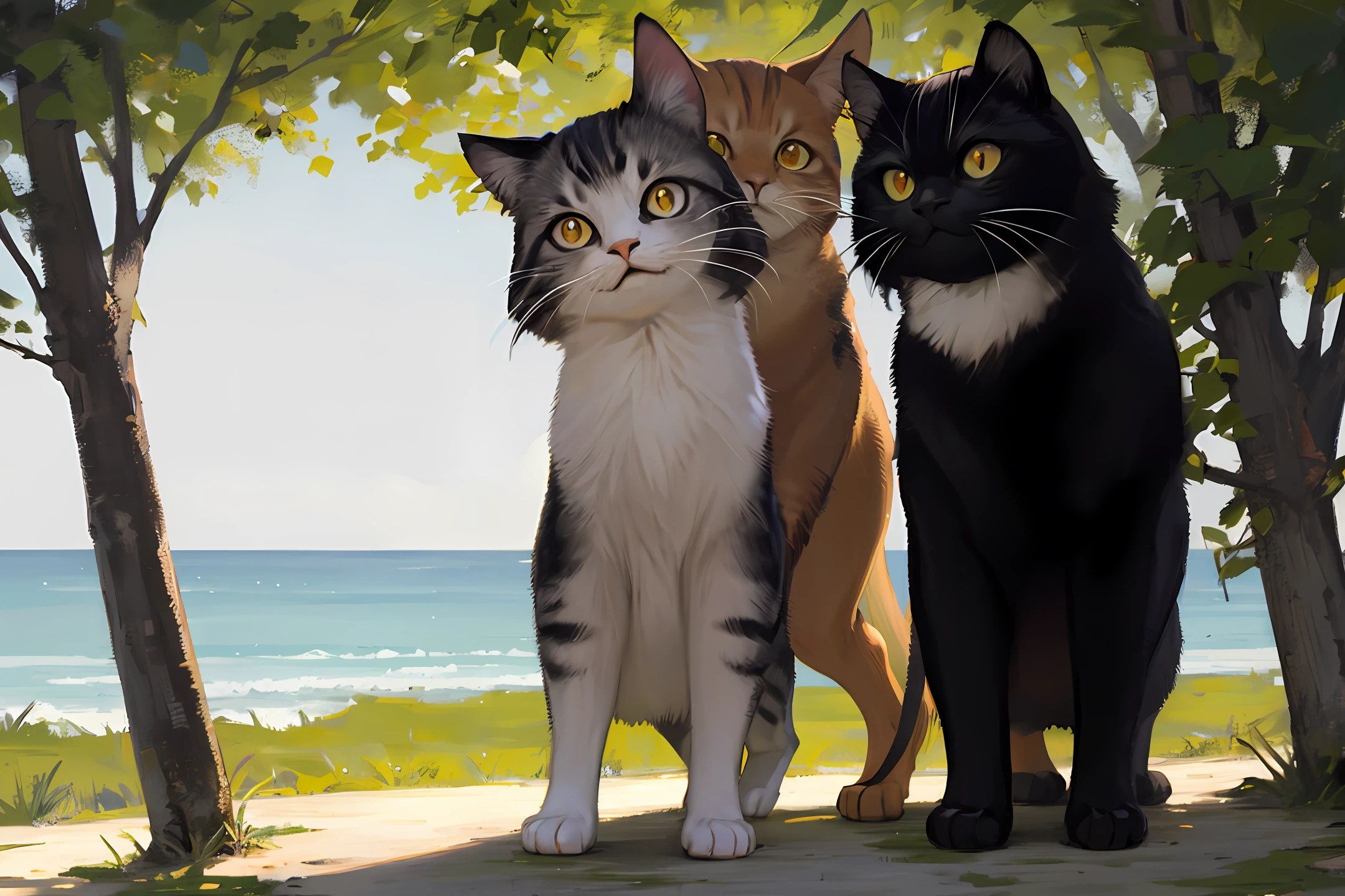2 gatos brancos e 1 preto