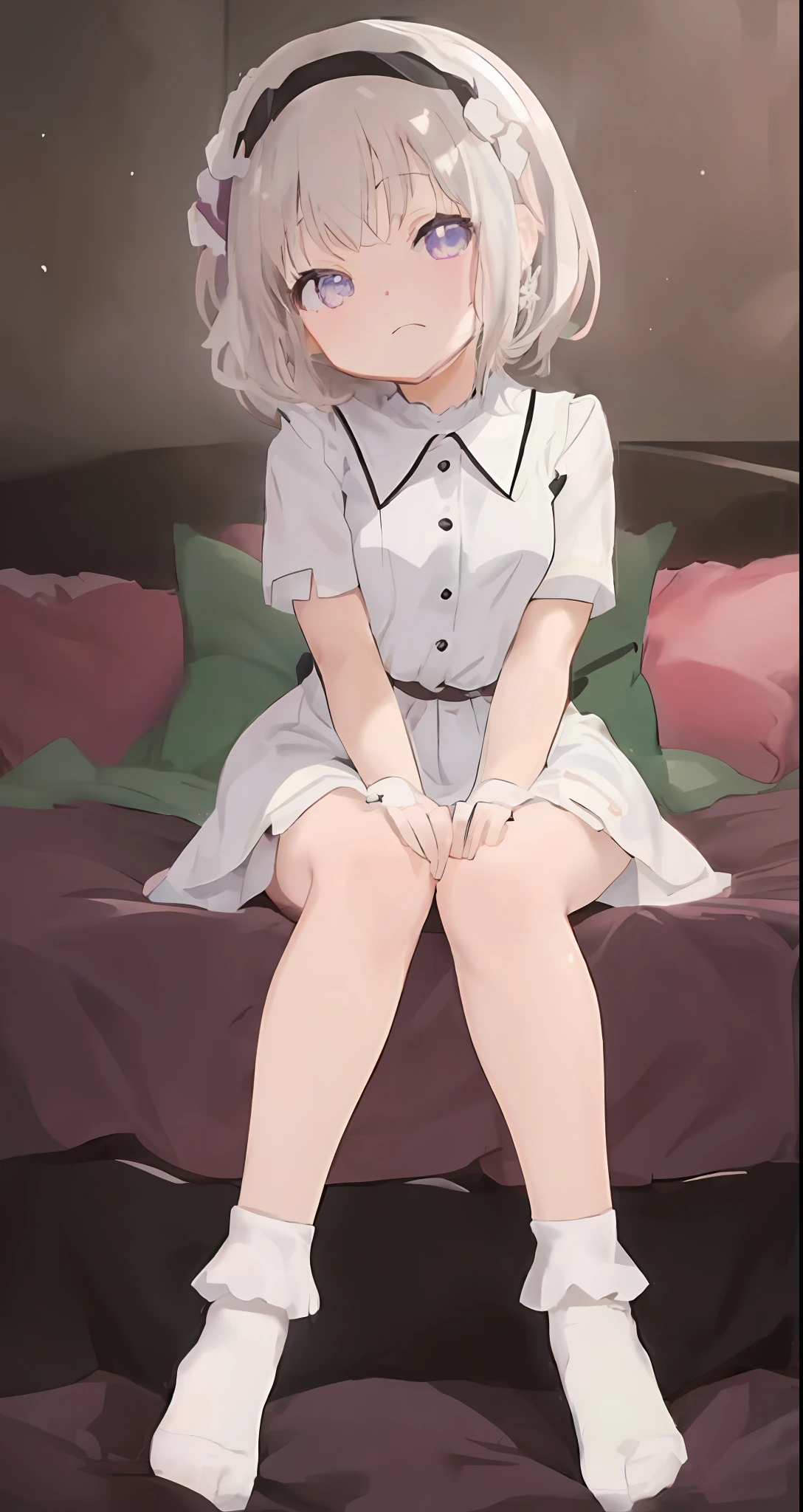 Anime girl sitting on bed，Stars and ropes in the background, small curvaceous ****, Splash art anime ****, Anime moe art style, Cute anime girl, anime visual of a cute girl, small **** girl, **** in dress, up of young anime girl, (Anime girl), Cute anime, Anime girl, anime best girl, hanayamata