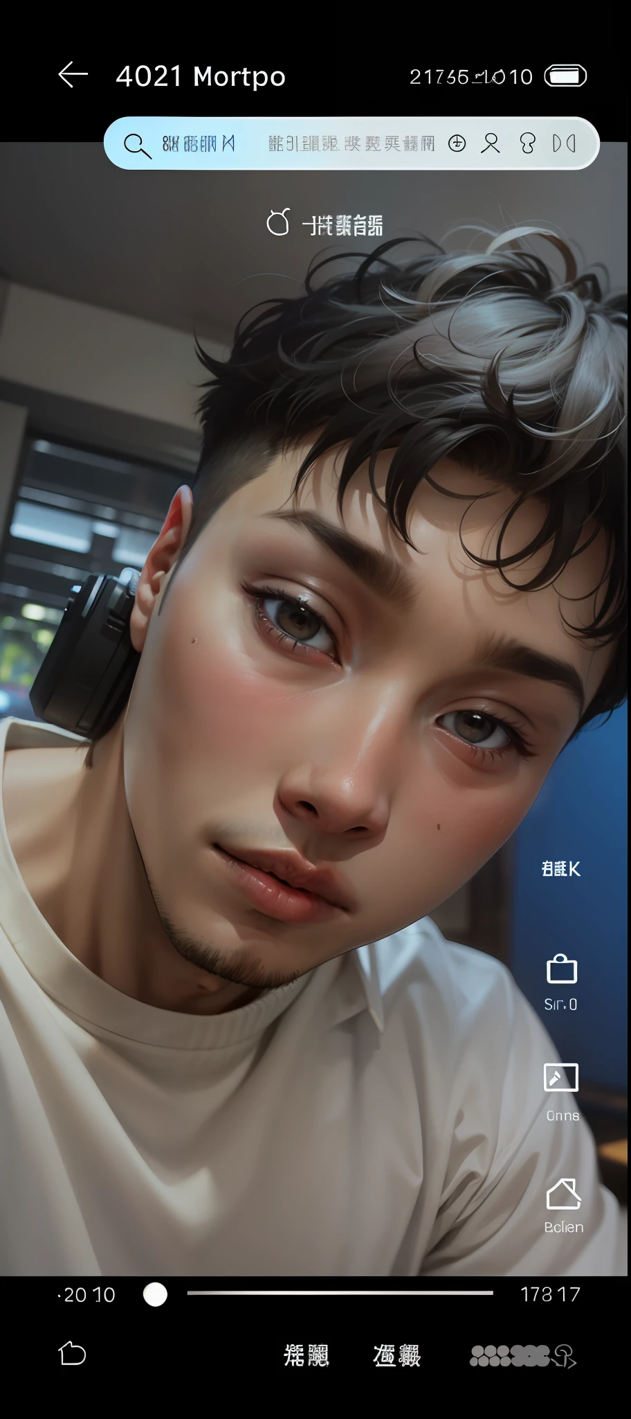 Close-up of a man with a camera on his head, 1 7 - year - old boy thin face, low quality video, tiktok video, 8k selfie photograph, he is about 20 years old | short, yanjun cheng, young cute wan asian face, low quality footage, front-facing looking at camera, xintong chen, 2 4 - year - old man