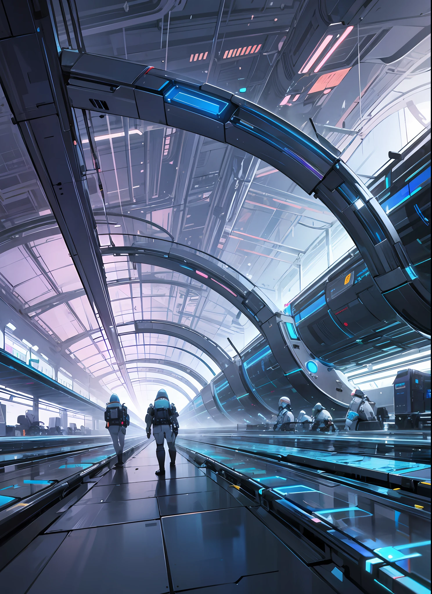 Color photo of: a futuristic factory with AI-led decision-making and human collaboration, working together to explore the truth of the universe --auto --s2
