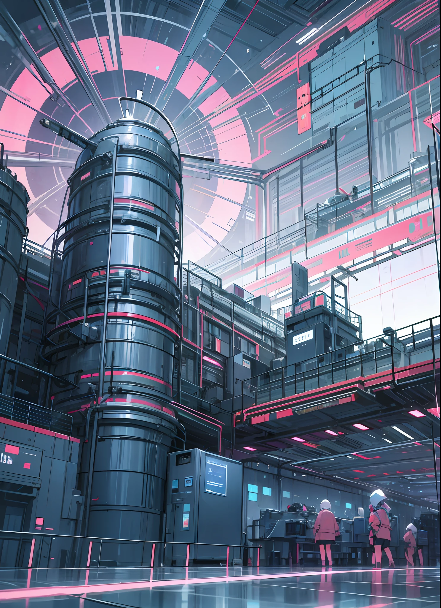 Color photo of: a futuristic factory with AI-led decision-making and human collaboration, working together to explore the truth of the universe --auto --s2