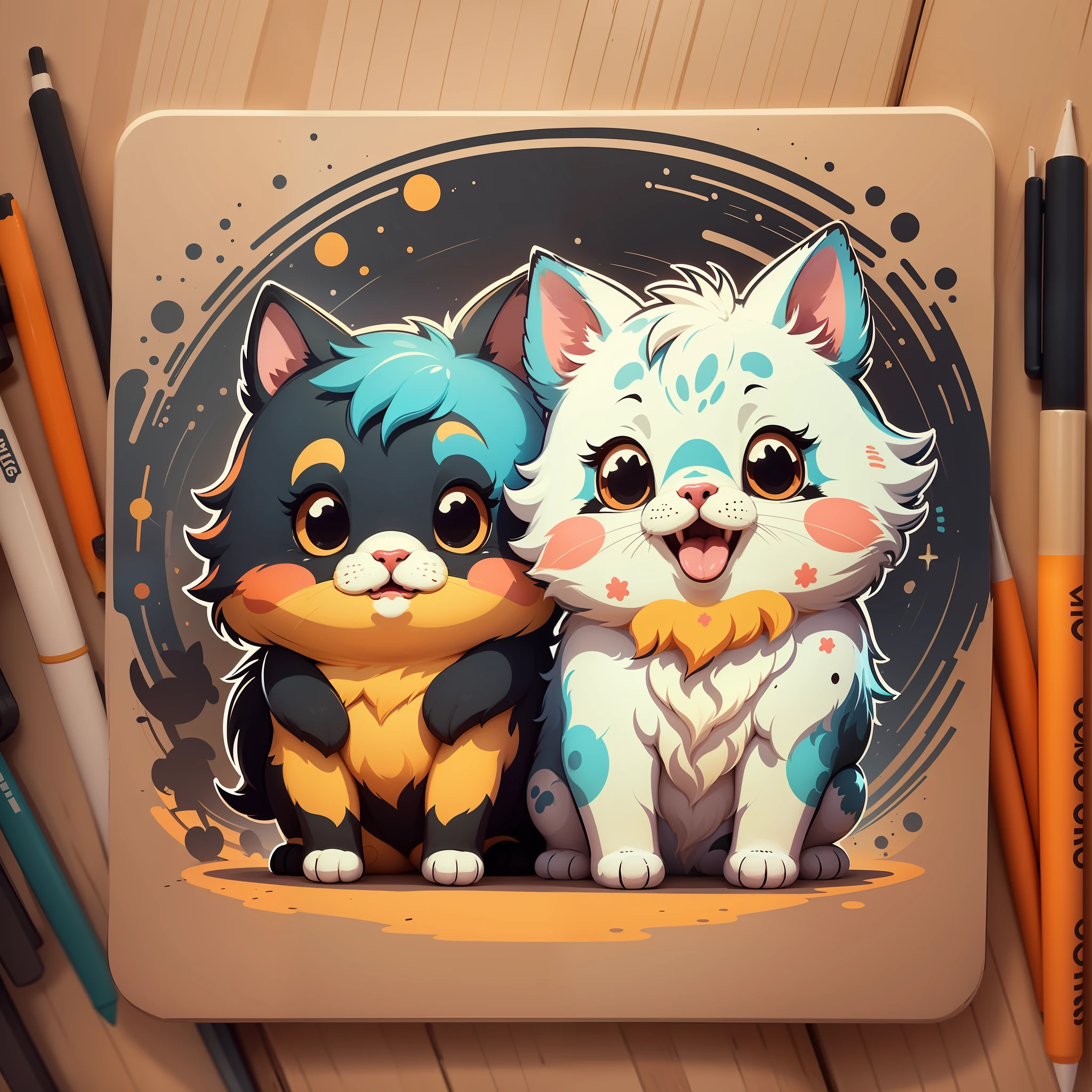tshirt design, 2d, vector illustrations, sticker, Solid coating, simple animal, Vibrant colors, Pop atmosphere, Cute design, Cute animal characters,