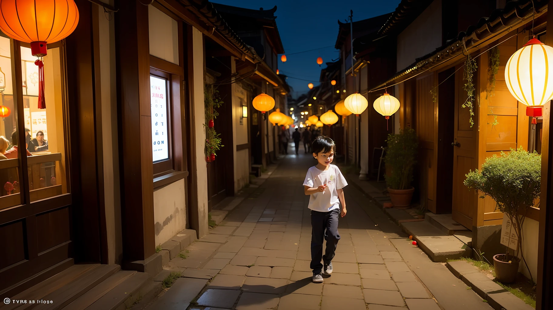 "(Enchanting and picturesque old town of Hoi An) +(charming lanterns illuminating the streets) +(adorable and playful boy)"