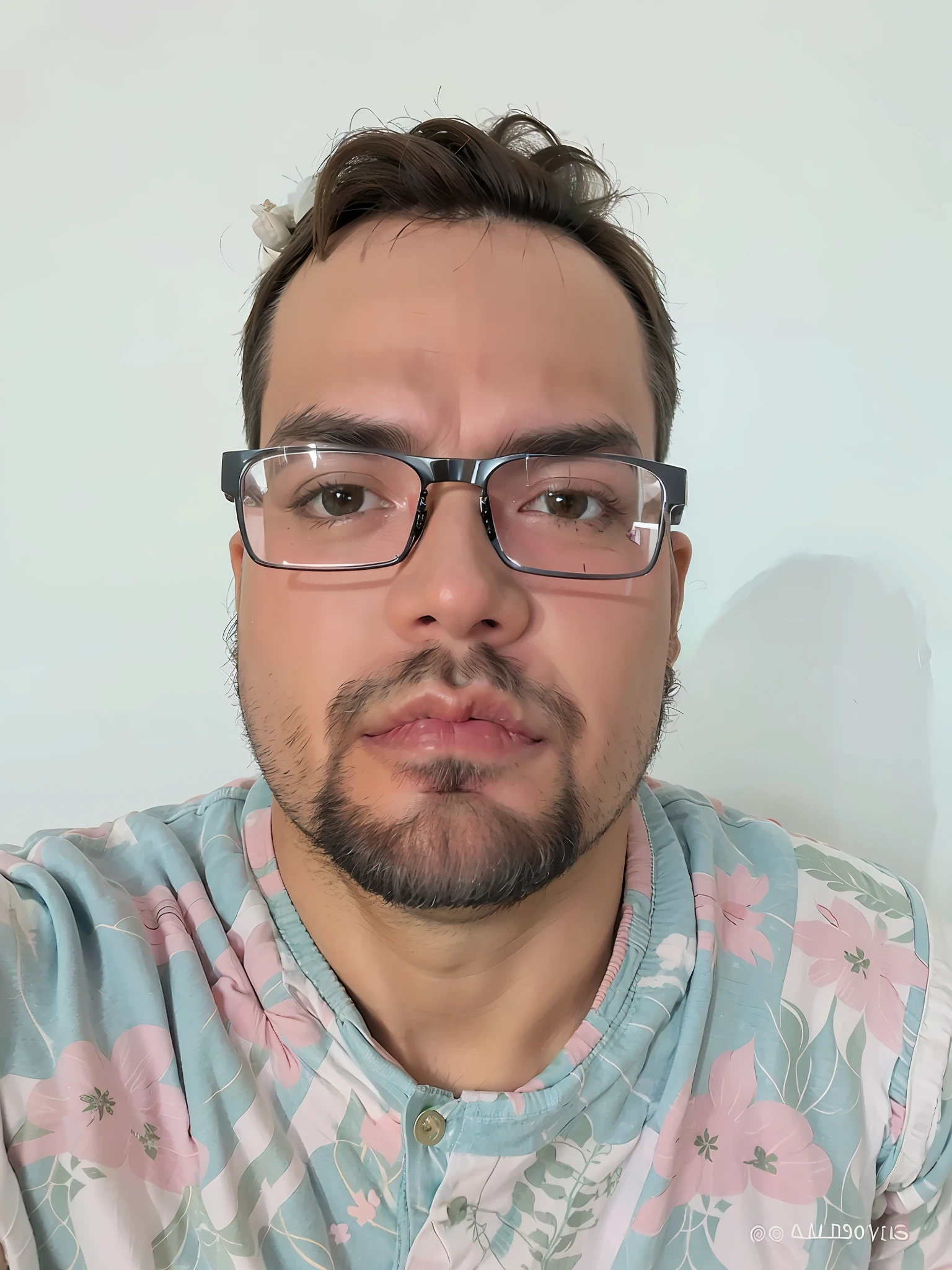 There's a man in glasses and a pink shirt posing for a photo, imagem frontal, Foto realista, Henry Alvim Correa, icaro carvalho, david rios ferreira, caio santos, Directed by: Nandor Soldier, andres rios, frontal, imagem de qualidade muito baixa, Carmelo Blandino, sem barba