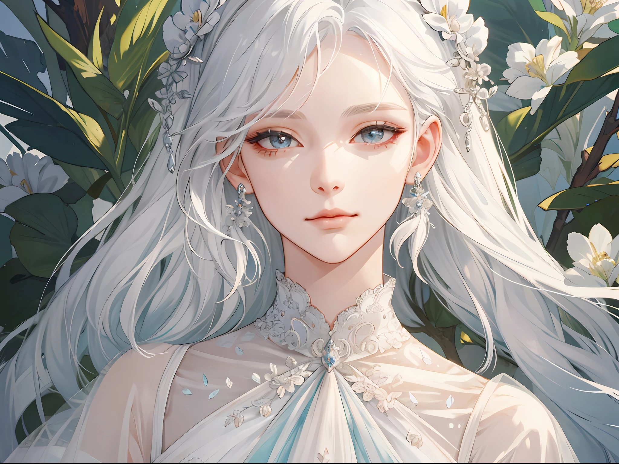 (extremely delicate and beautiful:1.2), 8k,(masterpiece:1.0),(best_quality:1.0), 1girl, mature woman, complex details, enlarged textures, complex details, finely detailed eyes and detailed face, intricate details, white hair, (closed mouth), perfect eyes, equal eyes, (goddess)