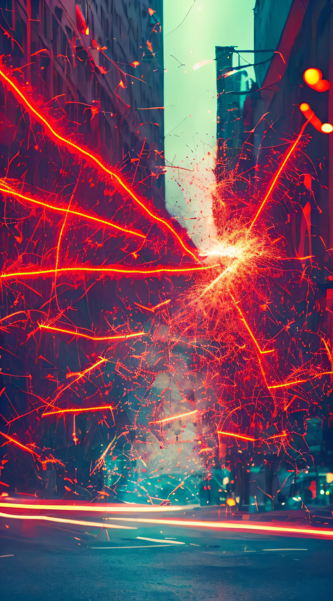 Scattered sparks,red colour,largeaperture,Background bokeh,great depth of field