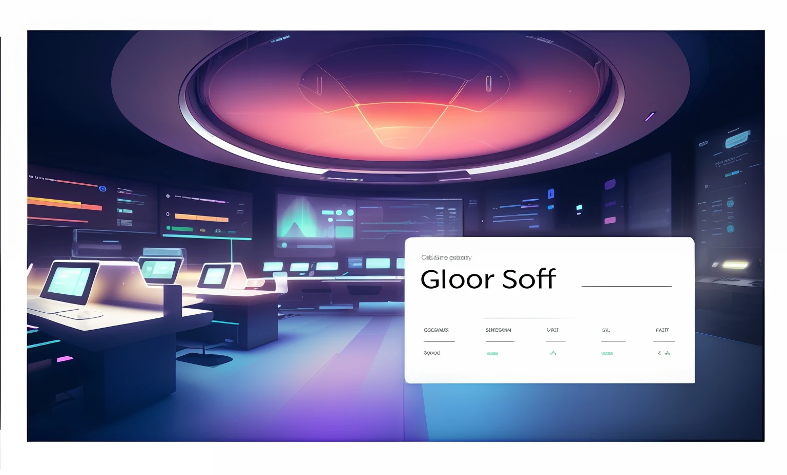 Close-up of table with monitor and screen, Soft glow, Aloof, glair, Soft glow, soft indoor light, Closing, Soft mood, Lorem ipsum dolor sit amet, Soft look, GIPF project, soft glowing windows, clap. sci-fy, glomy, soft internal light, giant crypto vault, sci - fi setting