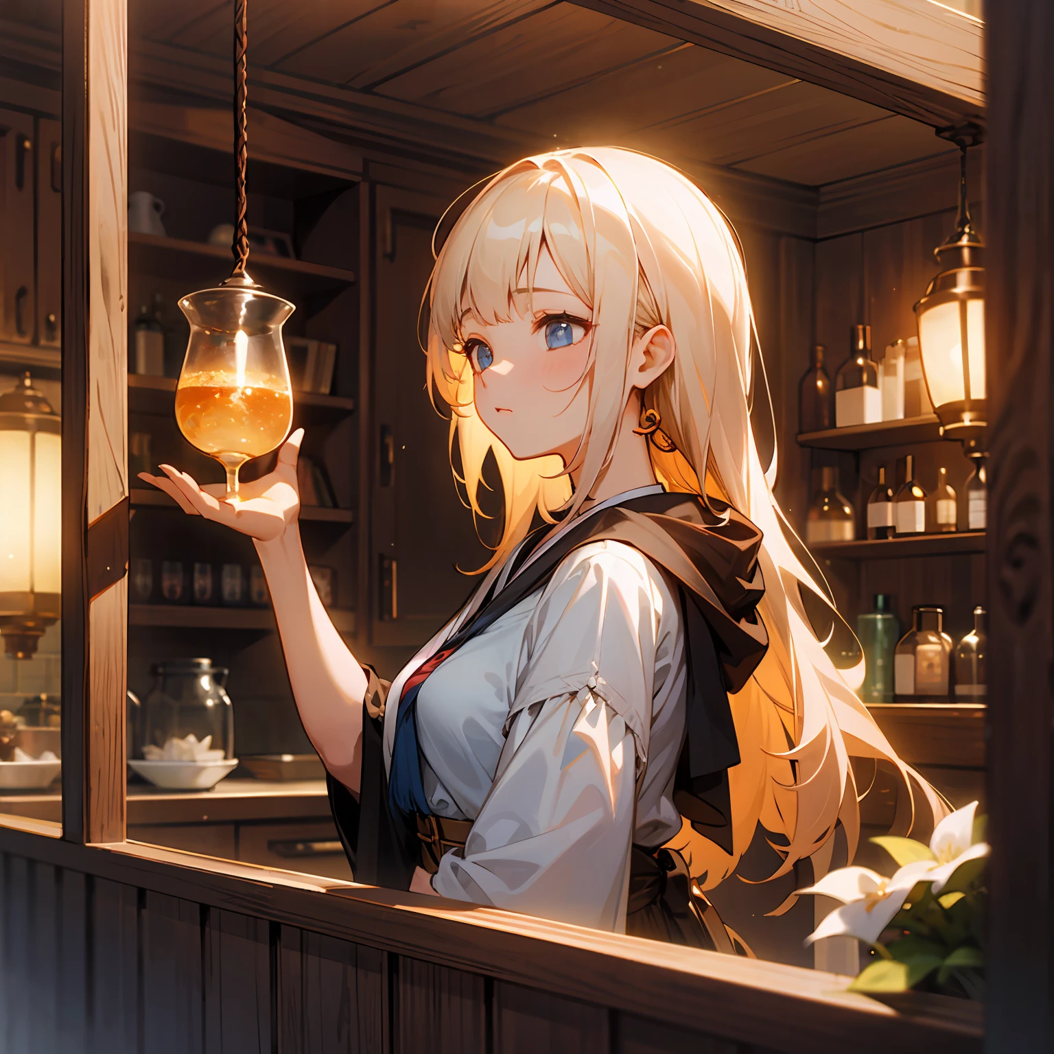 zori,glass,Long-haired girl,Vacated,Light,HD beauty CG