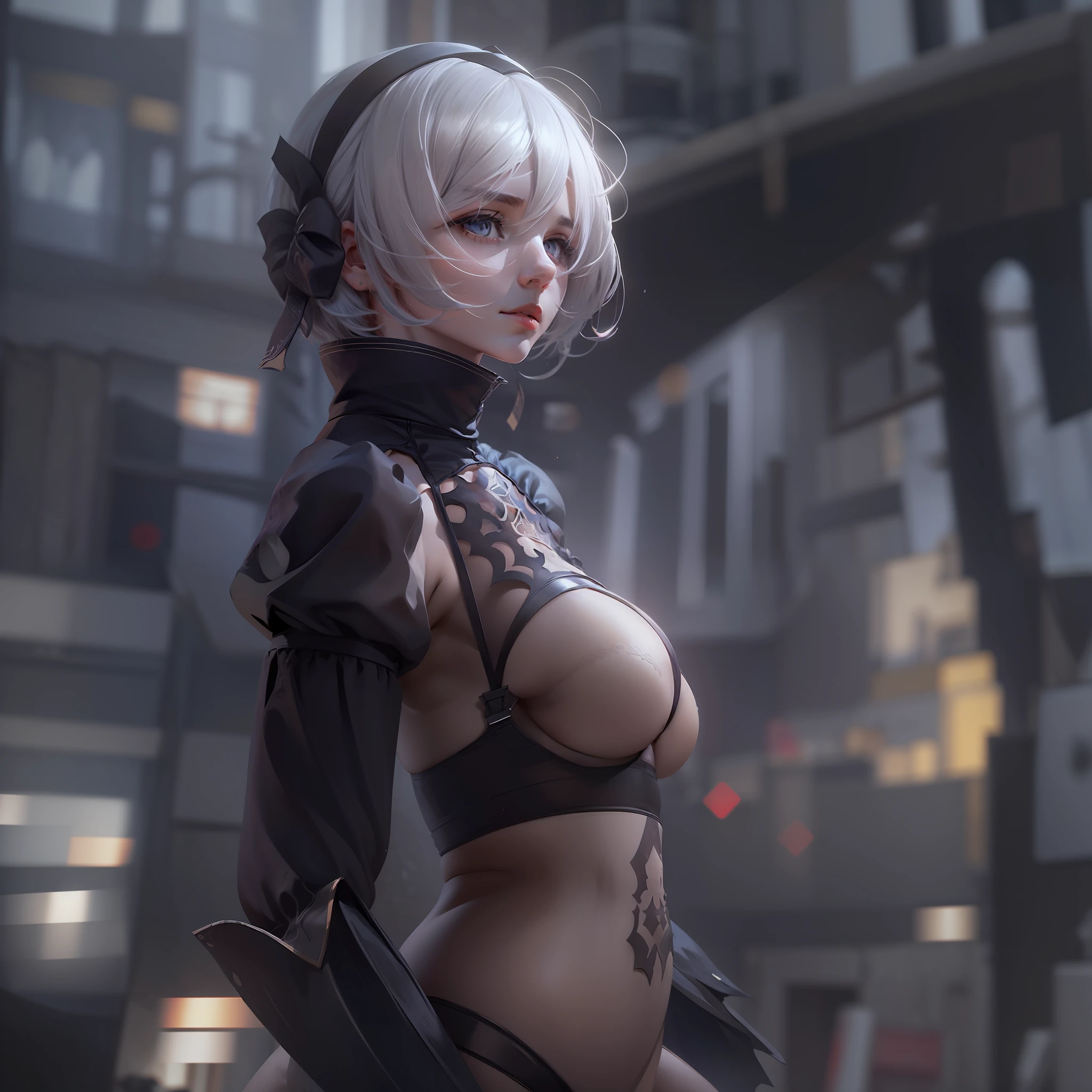 2b nier automata, (Yorha unit no 2 type B), vista desde abajo, encaje, mirando a la camara, sexy, muy sexy, boca abierta, trasero perfecto, slim, pechos descubiertos mojados, material transparente, transparente, uneven nipple, (de abajo hacia arriba de abajo hacia arriba: 0.8), sola en una ciudad cyberpunk, hiper realista, ultra realista, 8k, cinematografico, detalles asombrosos y elaborados, obras maestras, calidad superior, arte oficial, papel tapiz CG Unity 16K altamente detallado, belleza esbelta, Escenas hermosas, rasgos faciales claros, hiperrealista, renderizado de octanaje, UE5, alto detalle, hipercalidad, high resolusion, Art Station Trend, hiperrealismo, surrealismo, HD, 16K, teleobjetivo, Split lighting, cuerpo completo, NSFW, momentos milagrosos de toda una vida, Fantastic visual representations, efectos profesionales,