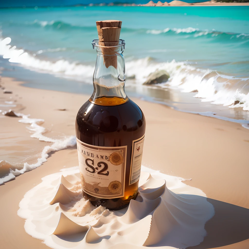 a bottle of rum in white sand beach --auto --s2
