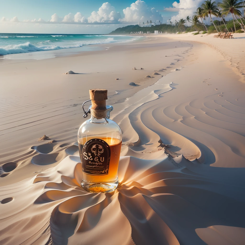 a bottle of rum in white sand beach --auto --s2