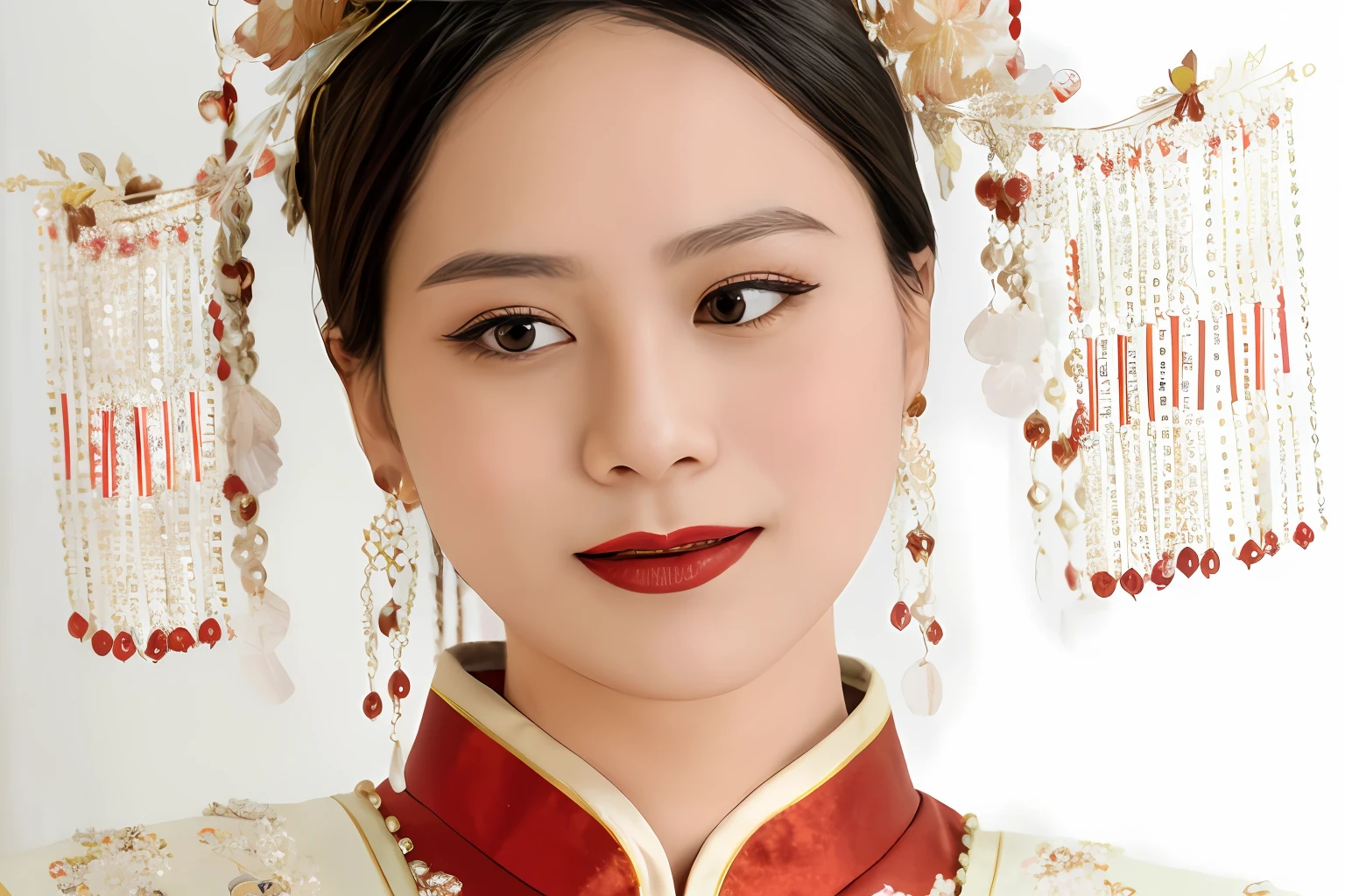 araffe woman in a red and gold dress with a red lipstick, chinese empress, chinese princess, traditional chinese, chinese woman, cover photo portrait of du juan, portrait of mulan, inspired by Xu Xi, ancient chinese princess, traditional makeup, inspired by Lan Ying, inspired by Guo Xi, palace ， a girl in hanfu, wearing ancient chinese clothes