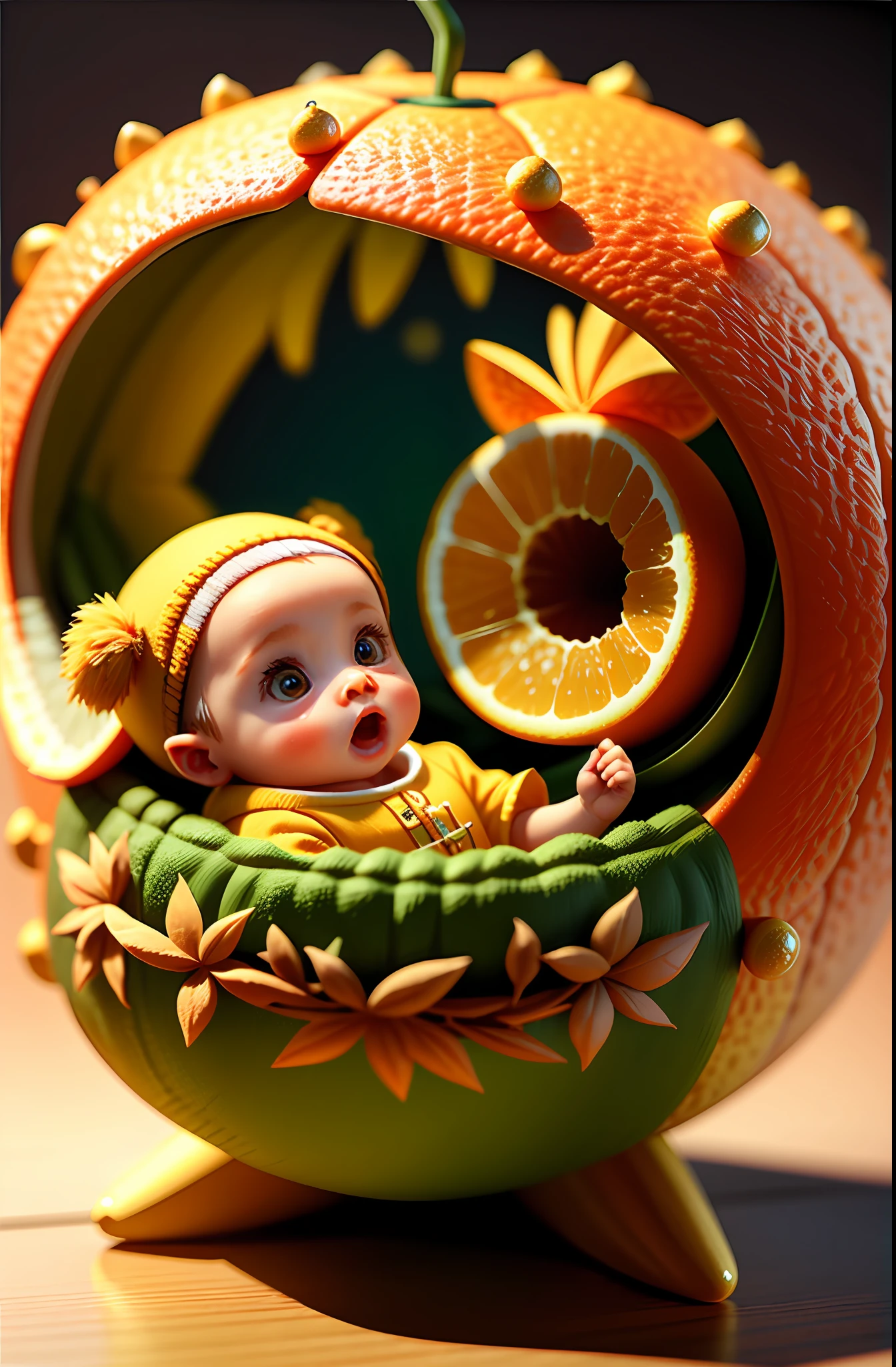 cute baby orange, octane render, unreal engine, highly detailed, intricate